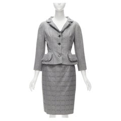 CHRISTIAN DIOR John Galliano houndstooth check bar jacket blazer skirt FR36 S