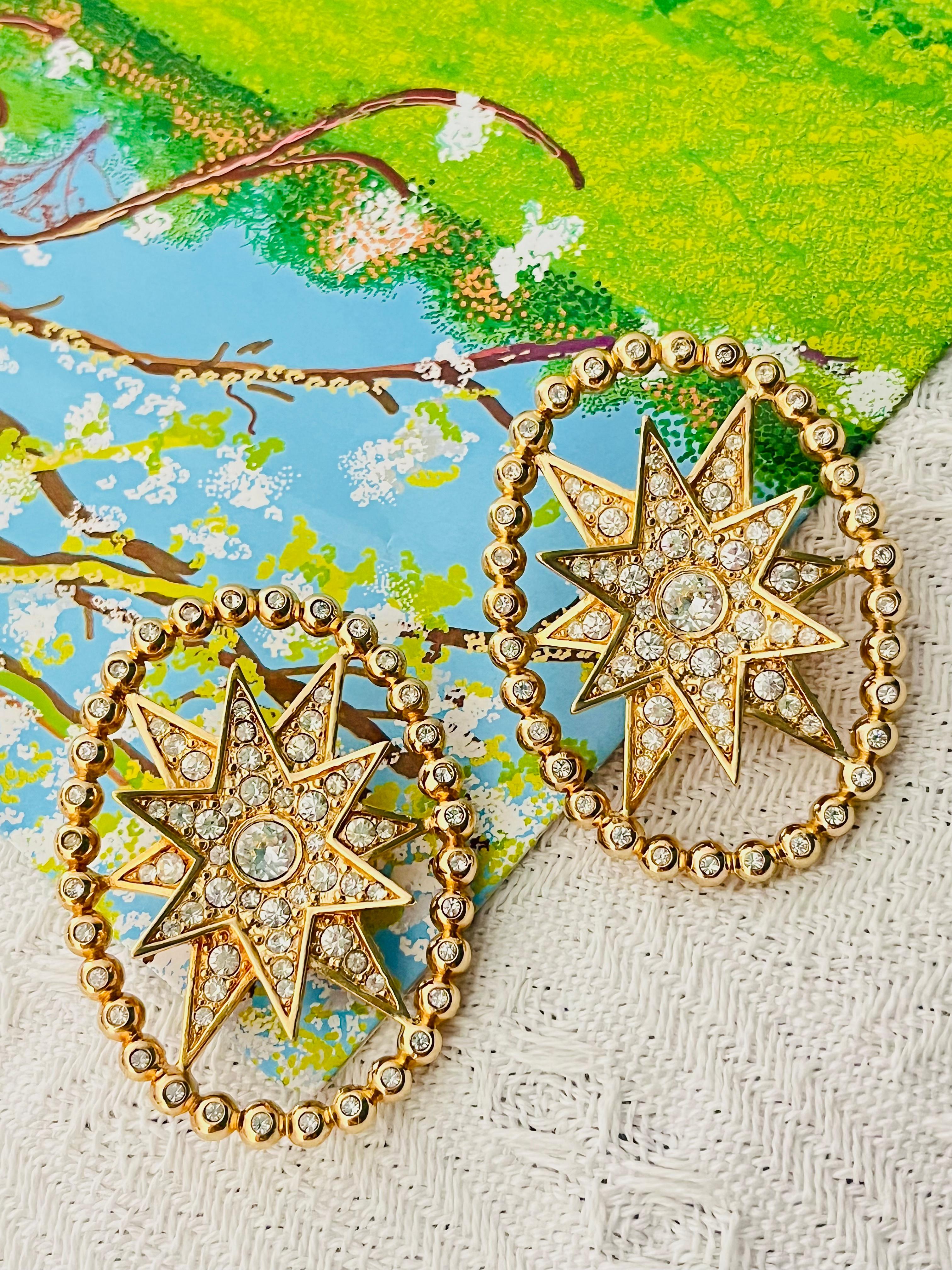 Christian Dior by John Galliano 1990s Vintage Huge Massive Large Oval Rose des Vents Compass Whole Sparkling Crystals Double Layer Sunburst Star Elegant Modernist Statement Chunky Clip Earrings, Gold Plated

Very excellent condition. Maybe light