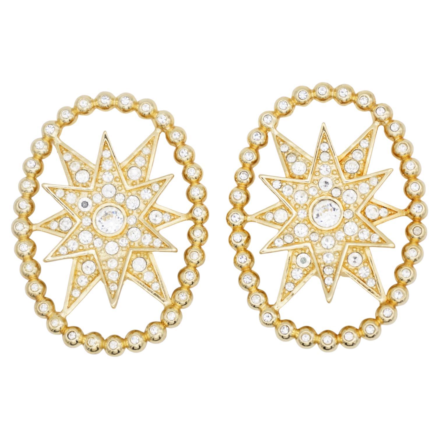 Christian Dior John Galliano Huge Rose des Vents Crystal Sunburst Star Earrings For Sale