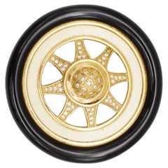 CHRISTIAN DIOR John Galliano Huge Sun Wheel Crystals Black Beige Domed Brooch