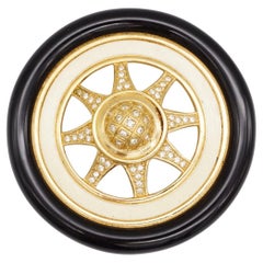 CHRISTIAN DIOR John Galliano Huge Sun Wheel Crystals Black Beige Domed Brooch
