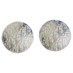 Christian Dior John Galliano Iconic Large Circle Monogram Round Domed Earrings