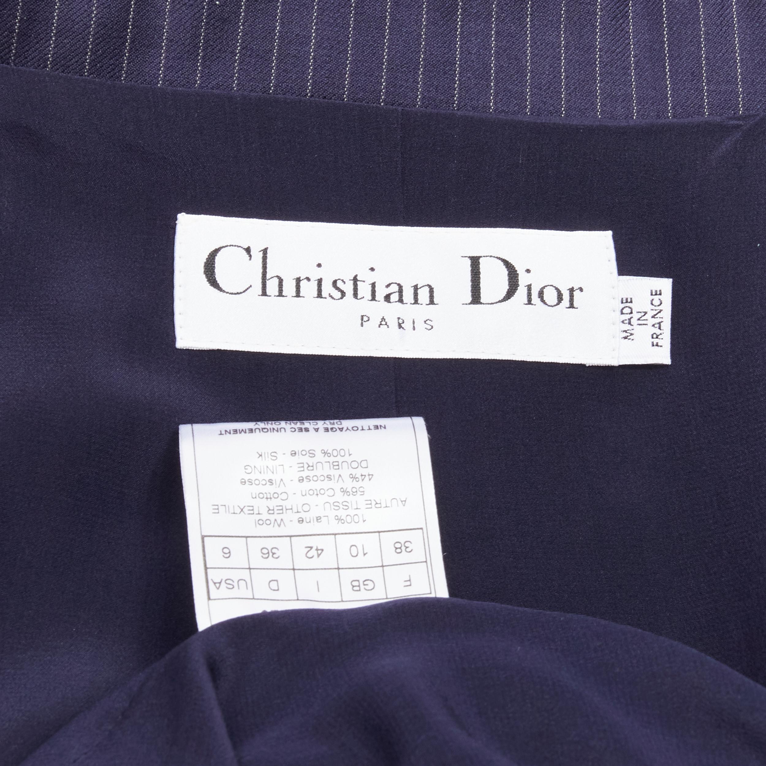 CHRISTIAN DIOR John Galliano navy pinstripe topstitch bar jacket blazer FR38 M For Sale 5