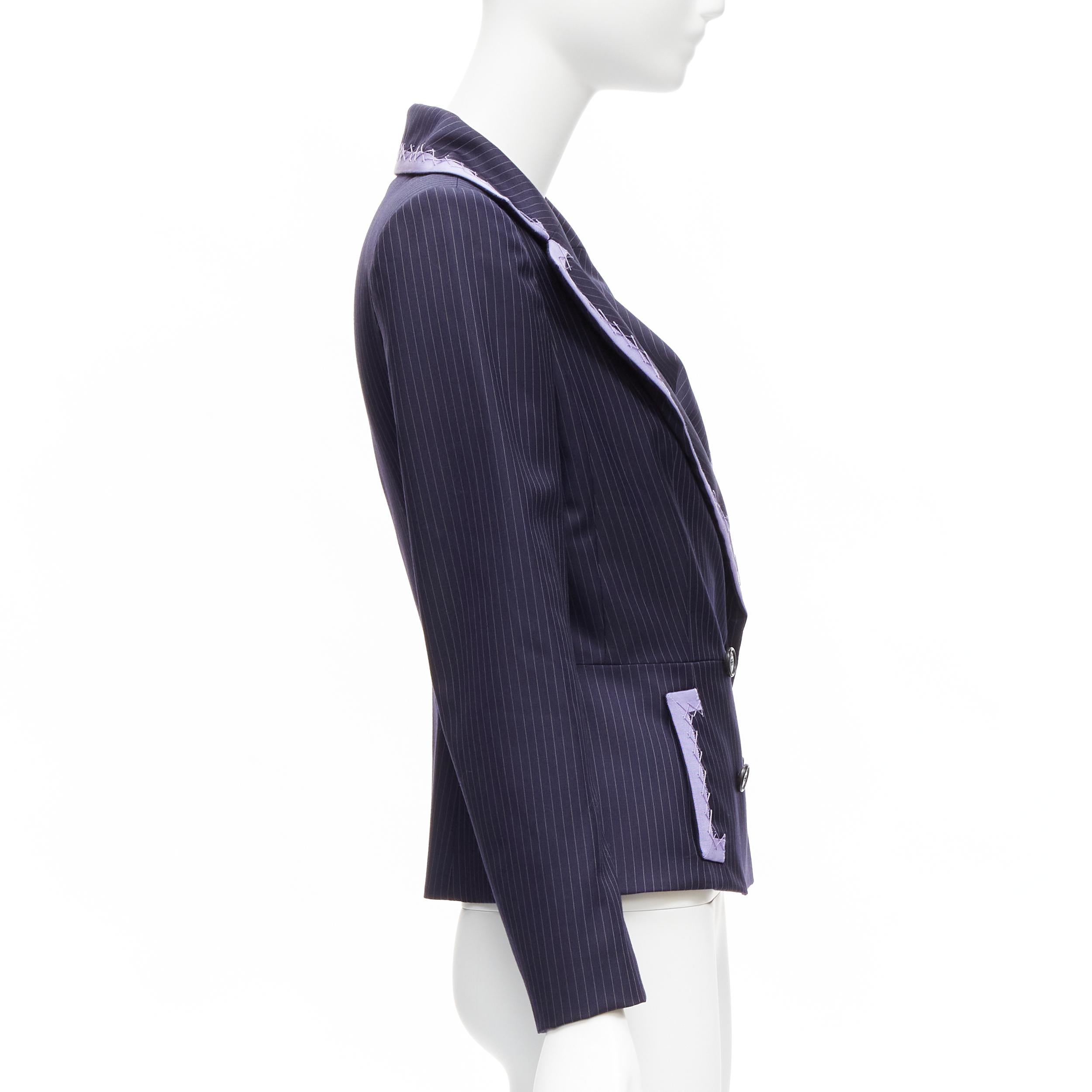 CHRISTIAN DIOR John Galliano navy pinstripe topstitch bar jacket blazer FR38 M In Excellent Condition For Sale In Hong Kong, NT