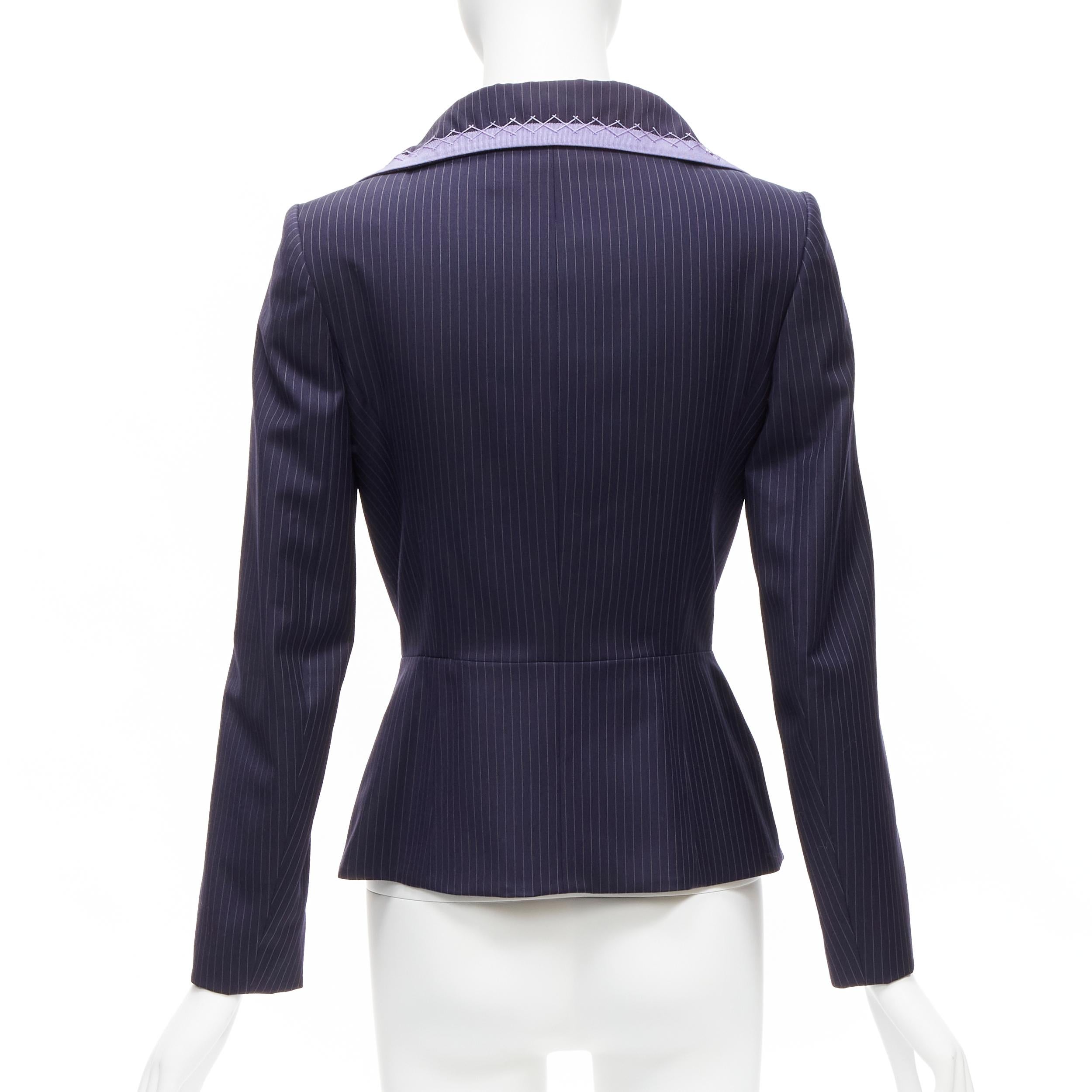 Women's CHRISTIAN DIOR John Galliano navy pinstripe topstitch bar jacket blazer FR38 M For Sale