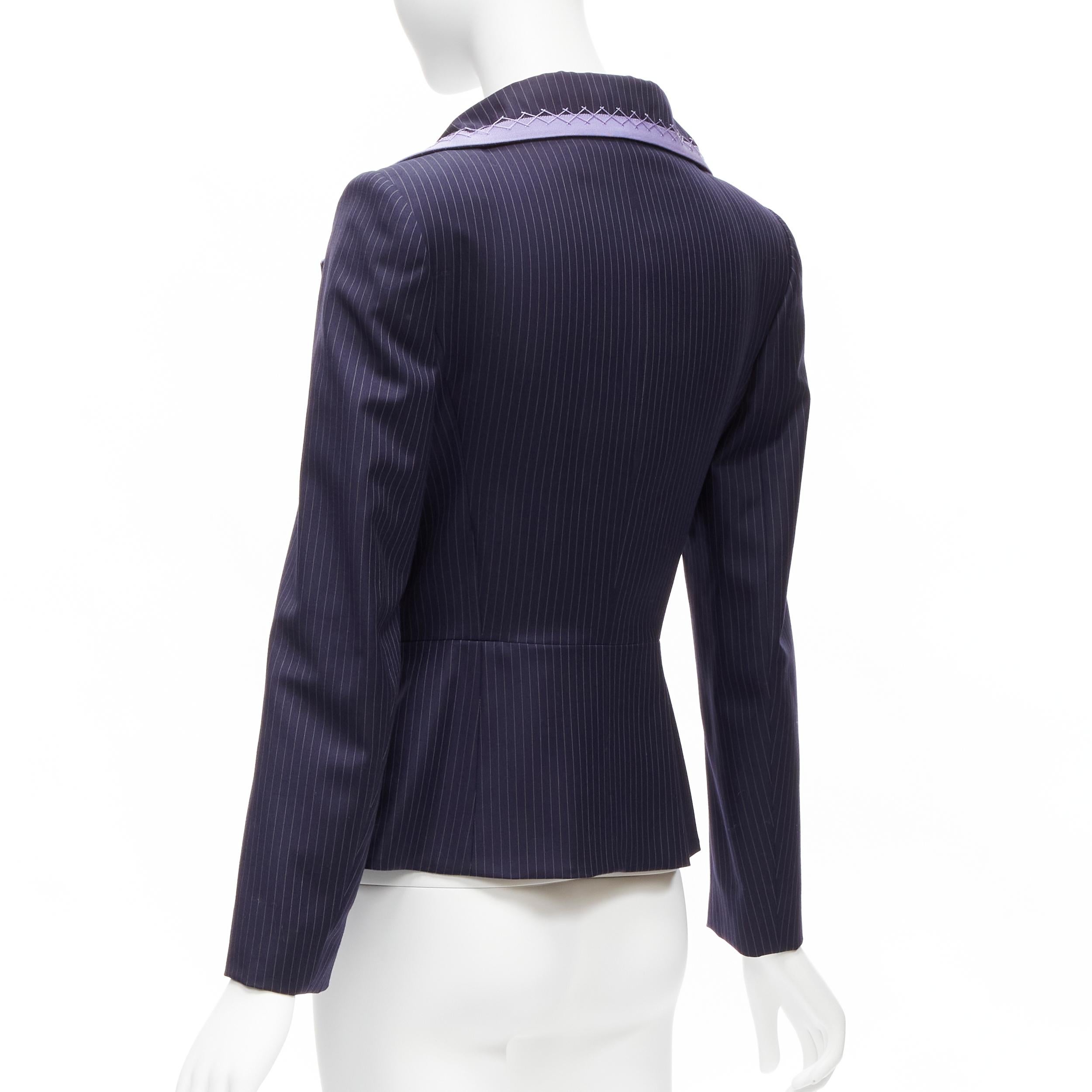 CHRISTIAN DIOR John Galliano navy pinstripe topstitch bar jacket blazer FR38 M For Sale 1