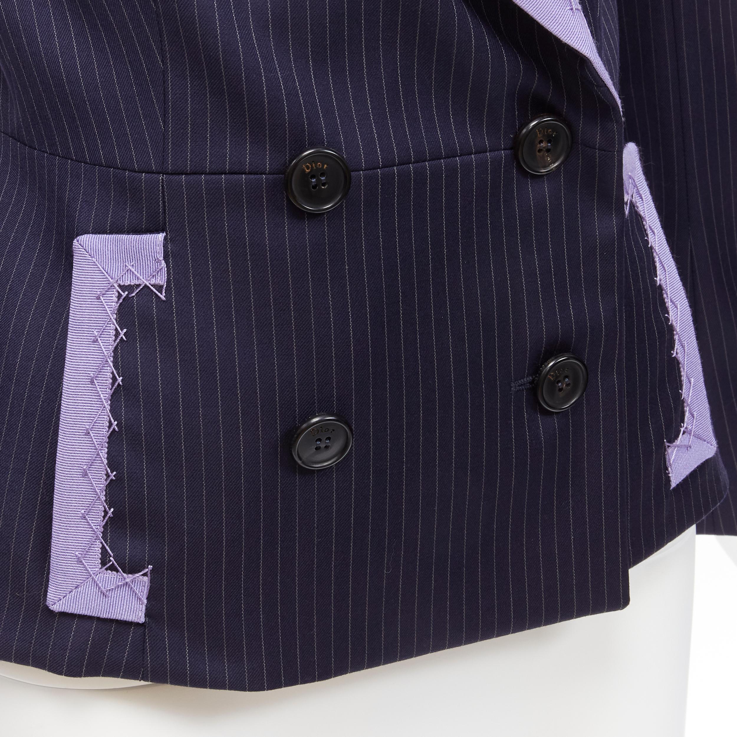CHRISTIAN DIOR John Galliano navy pinstripe topstitch bar jacket blazer FR38 M For Sale 3