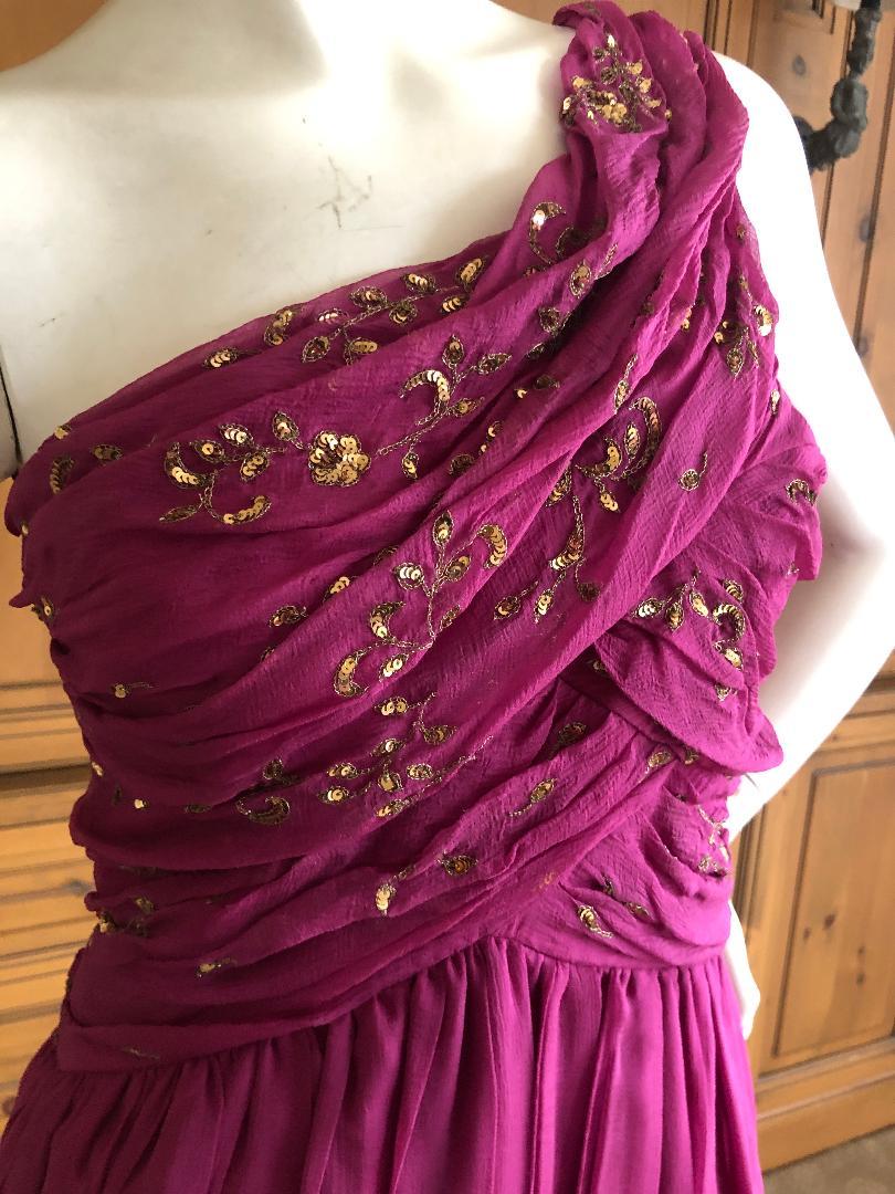 Women's Christian Dior John Galliano One Shoulder Silk Gold Embellished Cocktail Dress  For Sale