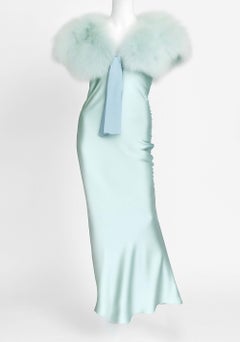 CHRISTIAN DIOR JOHN GALLIANO Seltenes 2004 Seiden-Slip-Kleid & Federumhang-Ensemble