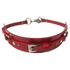 Christian Dior John Galliano Red Leather & Metal Choker Necklace c 2005