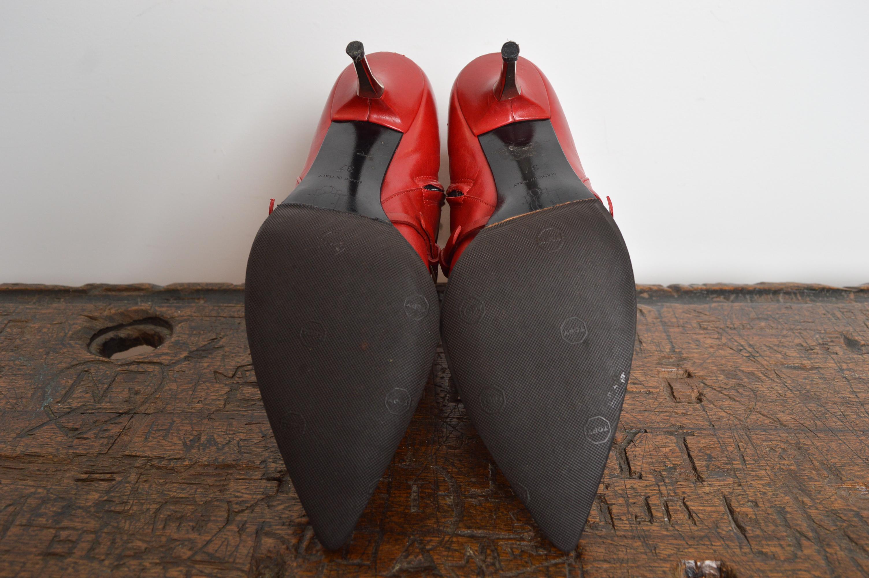 Christian Dior John Galliano Red leather Y2k Bondage Harness Pointed Ankle Boots For Sale 11