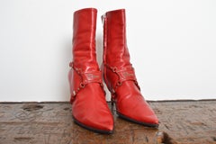 Christian Dior John Galliano Red leather Y2k Bondage Harness Pointed Ankle Boots