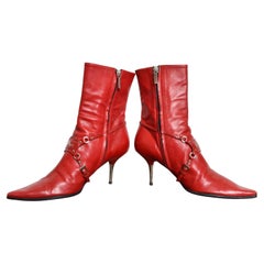 Christian Dior John Galliano Red leather Y2k Bondage Harness Pointed Ankle Boots