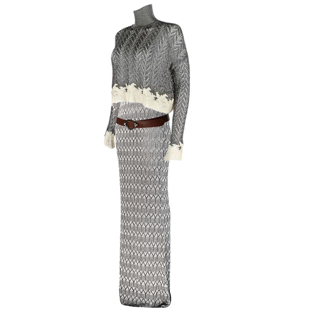 Christian Dior John Galliano Laufsteg stricken graues Kleid, Top & Gürtel Herbst / Winter 1998 Größe klein
