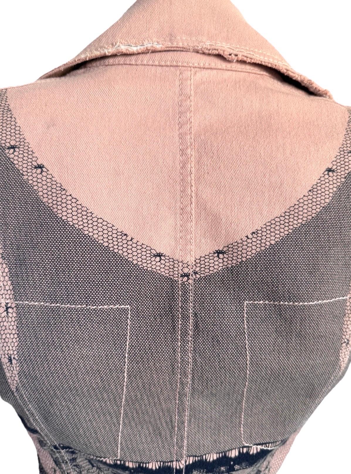 CHRISTIAN DIOR John Galliano Pasarela S/S 2006 Chaqueta vaquera trampantojo y encaje 36 en venta 5