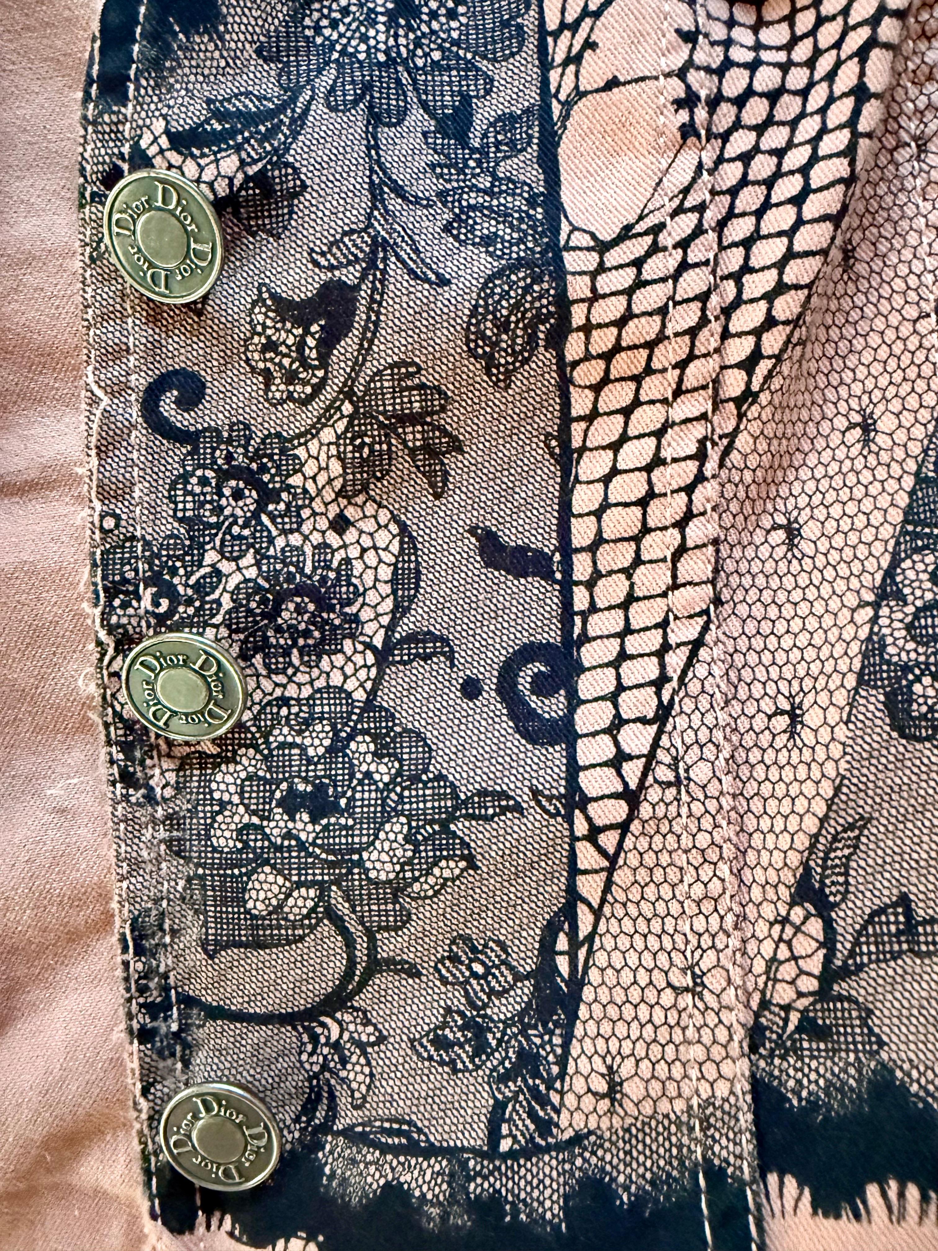 CHRISTIAN DIOR John Galliano Pasarela S/S 2006 Chaqueta vaquera trampantojo y encaje 36 en venta 6