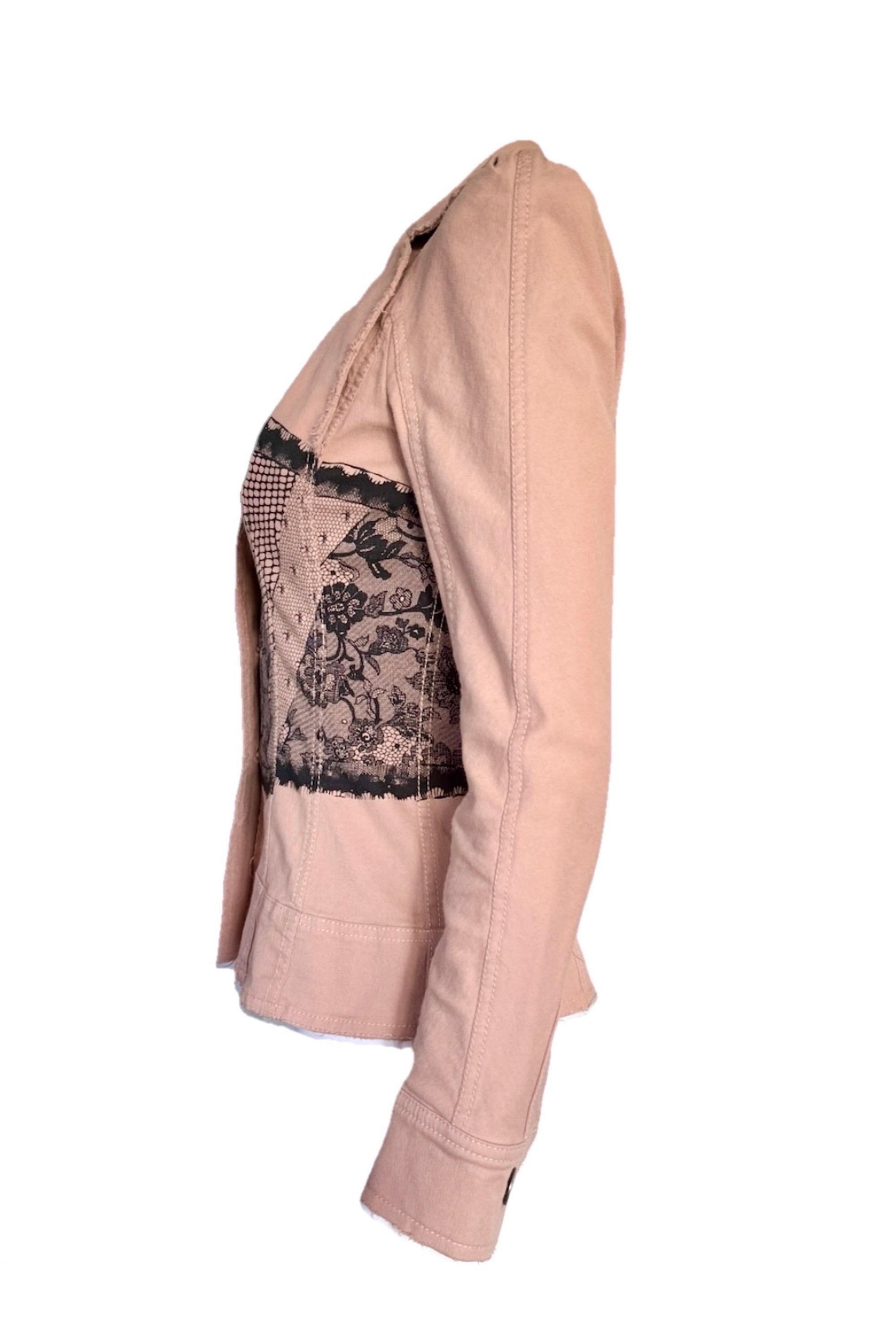 CHRISTIAN DIOR John Galliano Pasarela S/S 2006 Chaqueta vaquera trampantojo y encaje 36 en Bueno estado para la venta en Woodland Hills, CA