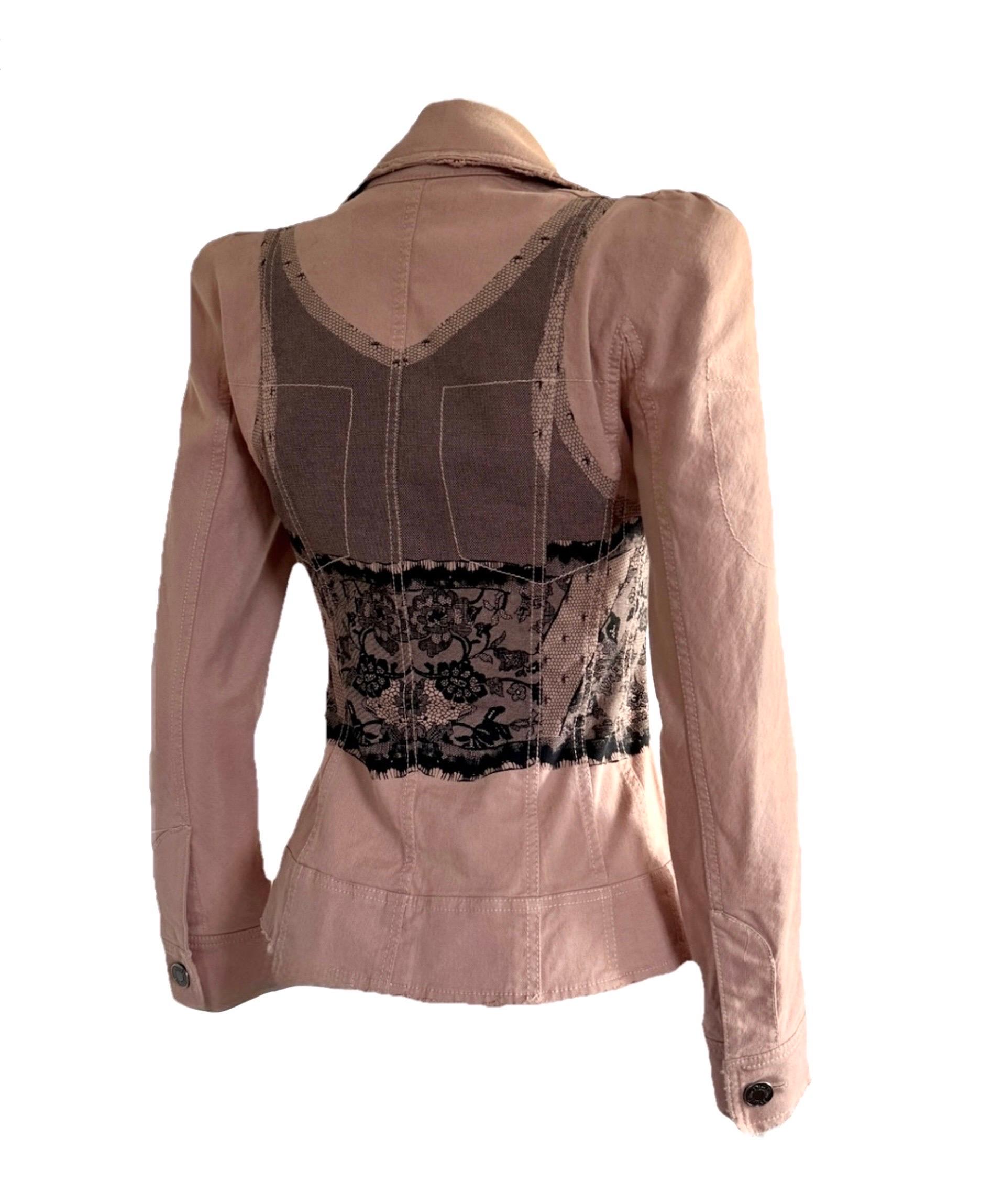De las mujeres CHRISTIAN DIOR John Galliano Pasarela S/S 2006 Chaqueta vaquera trampantojo y encaje 36 en venta