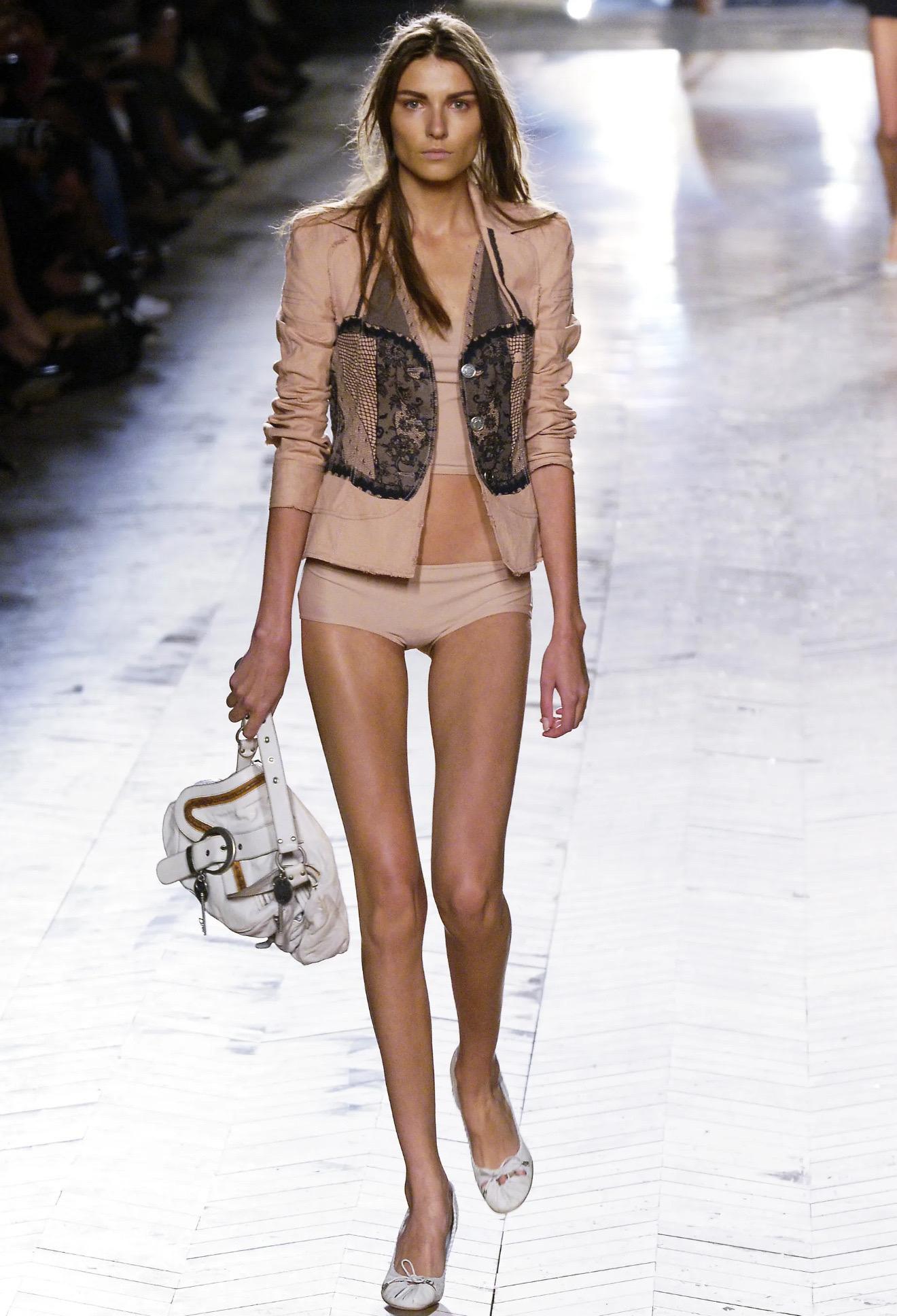 CHRISTIAN DIOR John Galliano Pasarela S/S 2006 Chaqueta vaquera trampantojo y encaje 36 en venta 2