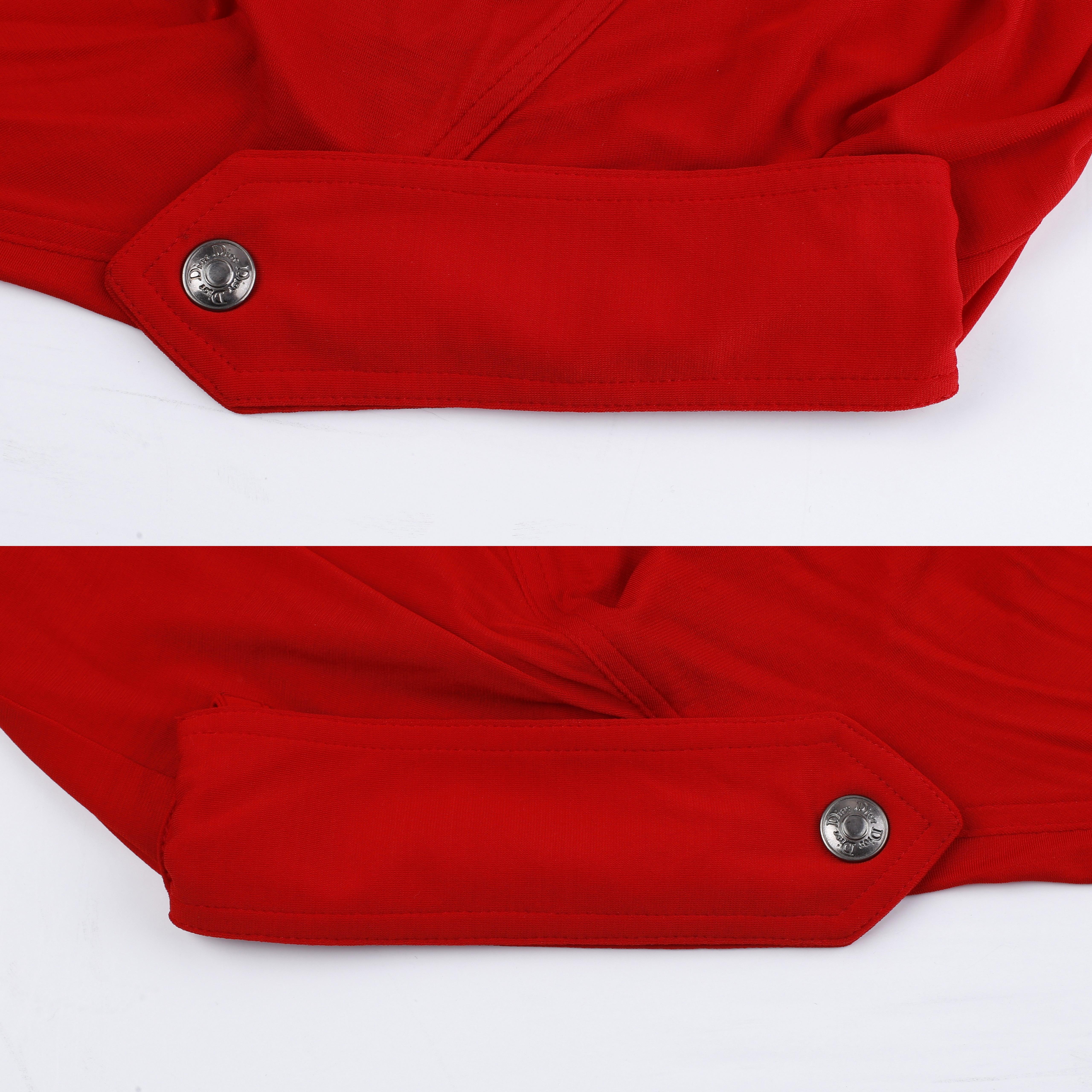 Christian Dior John Galliano S/S 2003 Red Plunge Draped Pocket Mini Dress For Sale 7