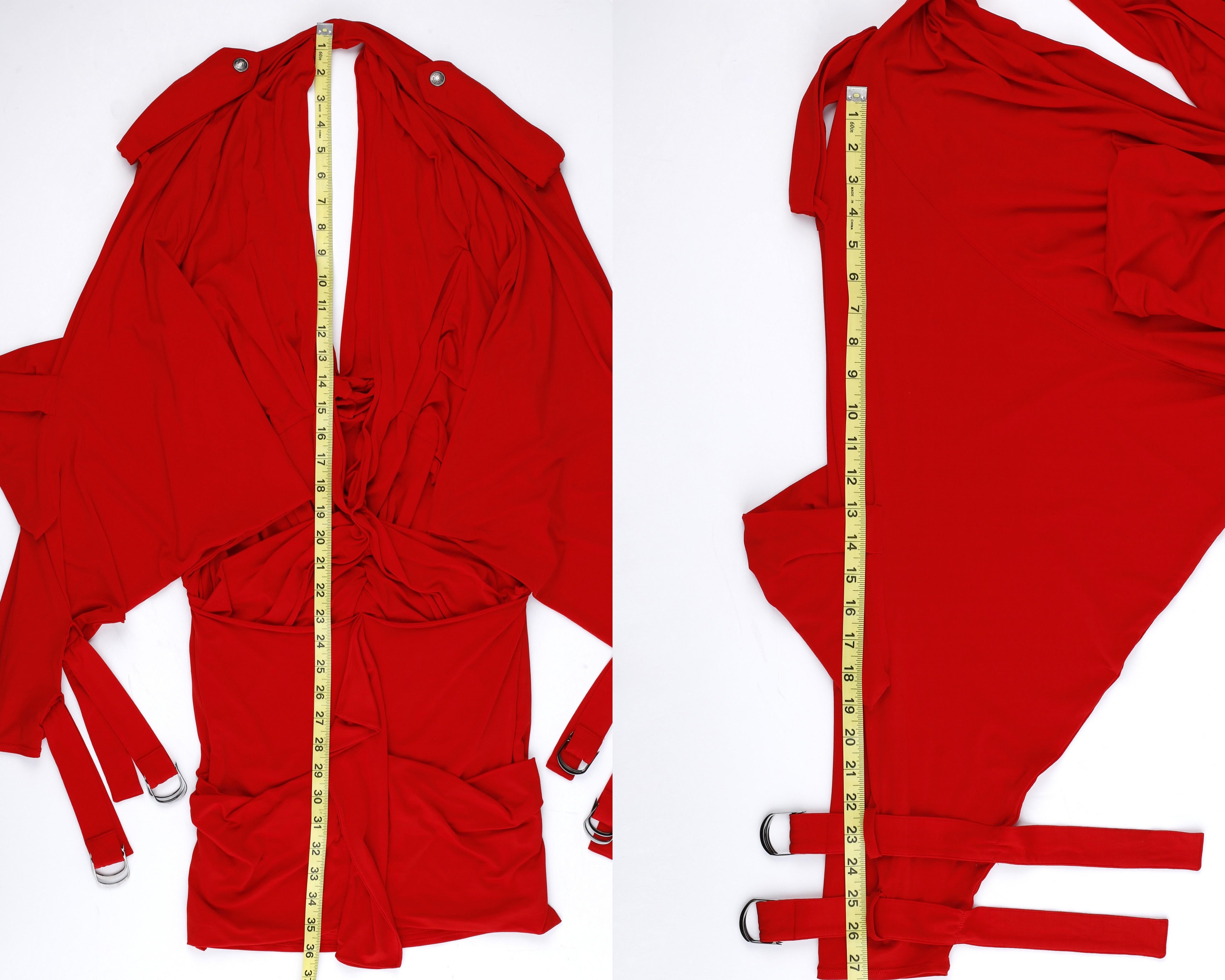 Christian Dior John Galliano S/S 2003 Red Plunge Draped Pocket Mini Dress For Sale 8