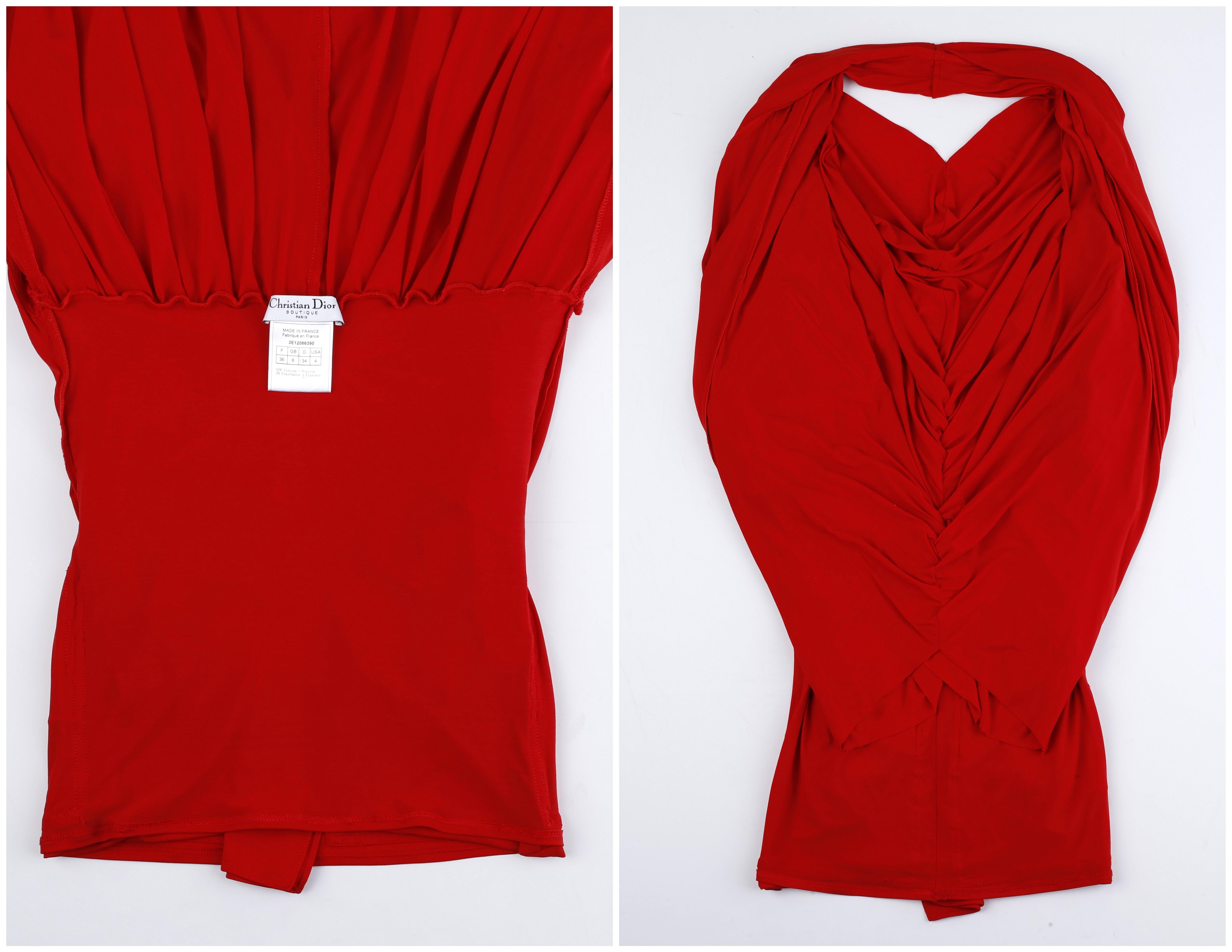 Christian Dior John Galliano F/S 2003 Rotes, tief ausgeschnittenes Minikleid mit Tasche im Angebot 13