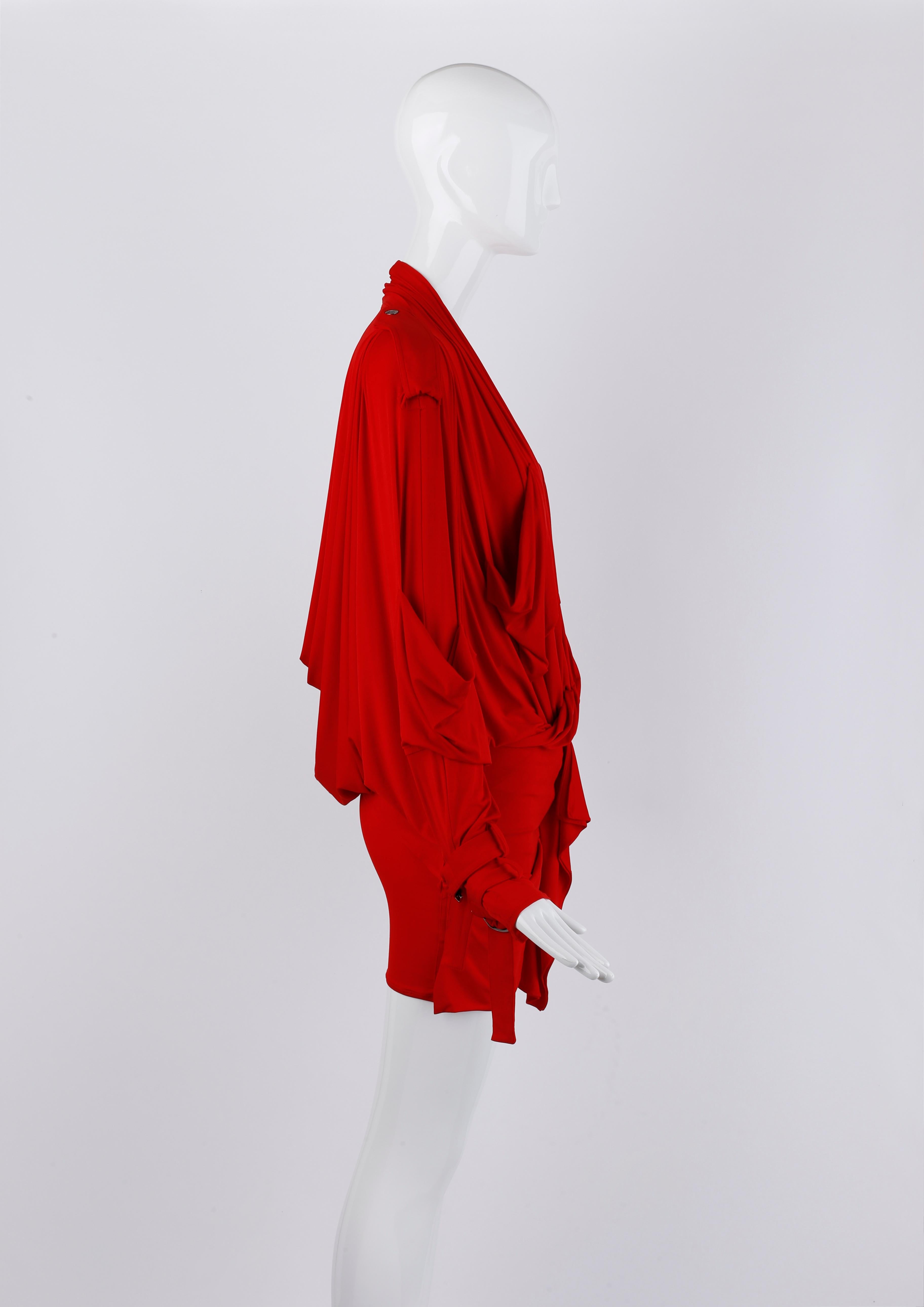Christian Dior John Galliano S/S 2003 Red Plunge Draped Pocket Mini Dress For Sale 1
