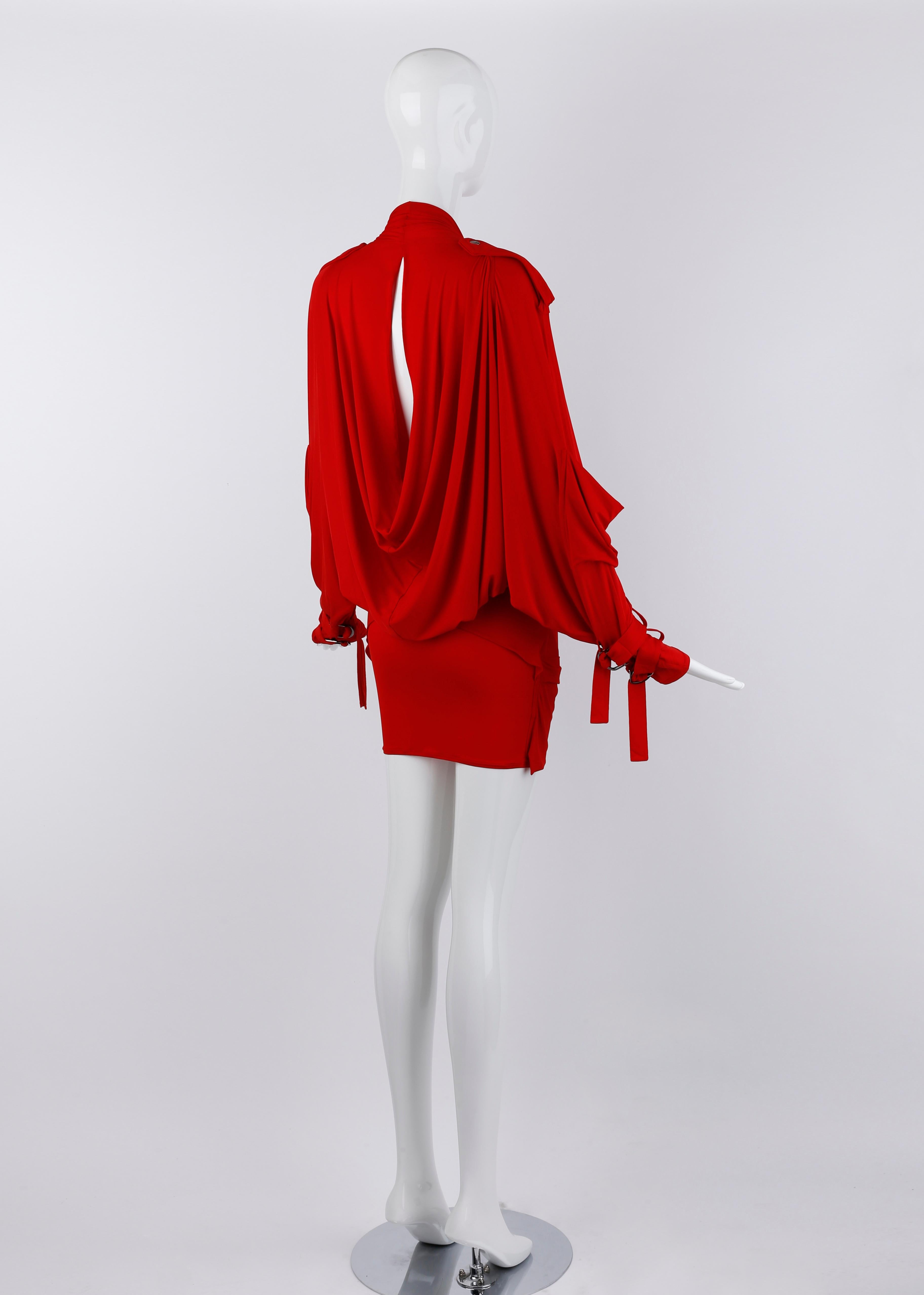 Christian Dior John Galliano S/S 2003 Red Plunge Draped Pocket Mini Dress For Sale 2