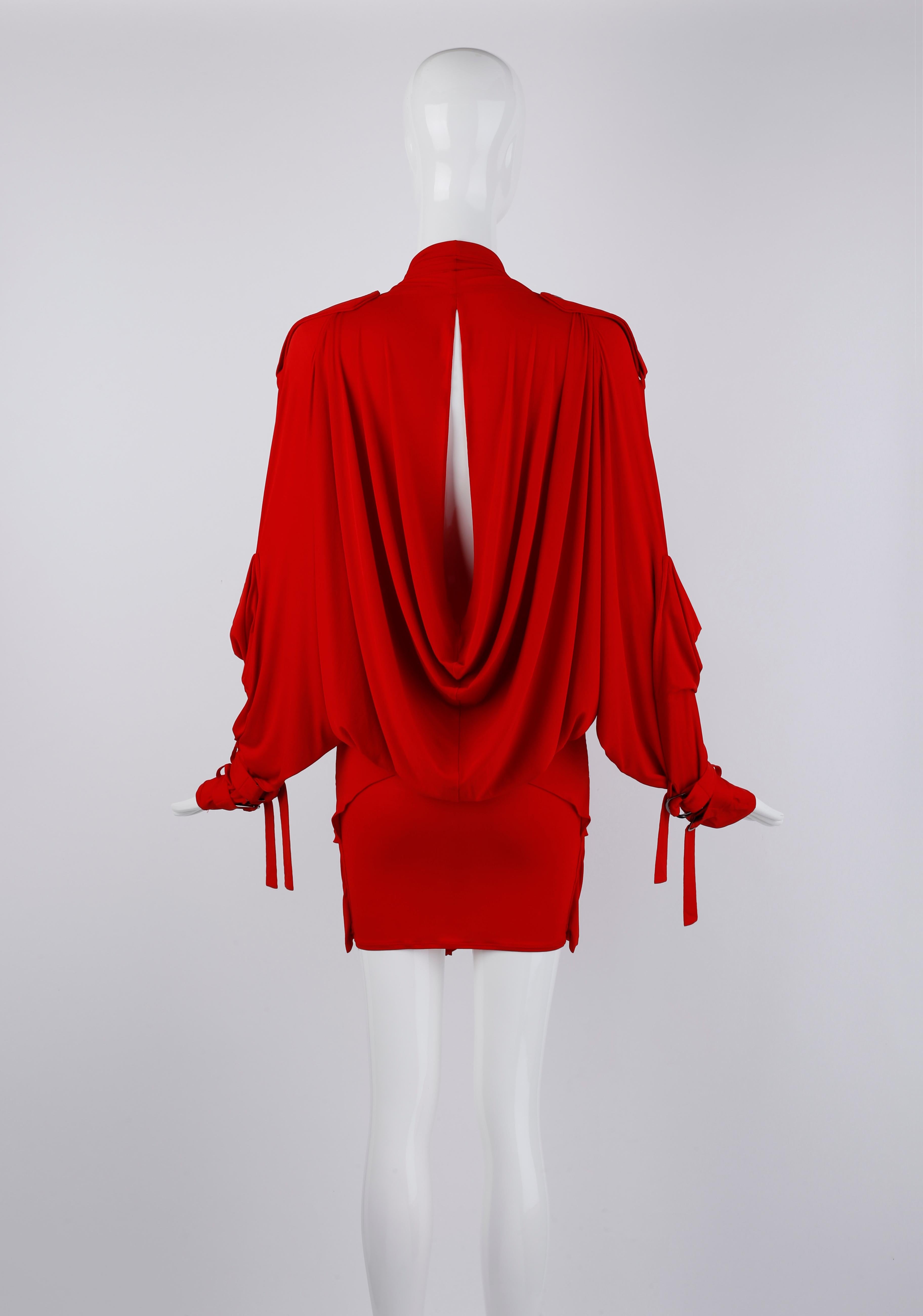 Christian Dior John Galliano S/S 2003 Red Plunge Draped Pocket Mini Dress For Sale 2