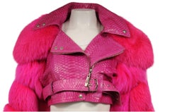 Christian Dior John Galliano Spring 2004 Crop Biker Jacket Small Pink Python Fur
