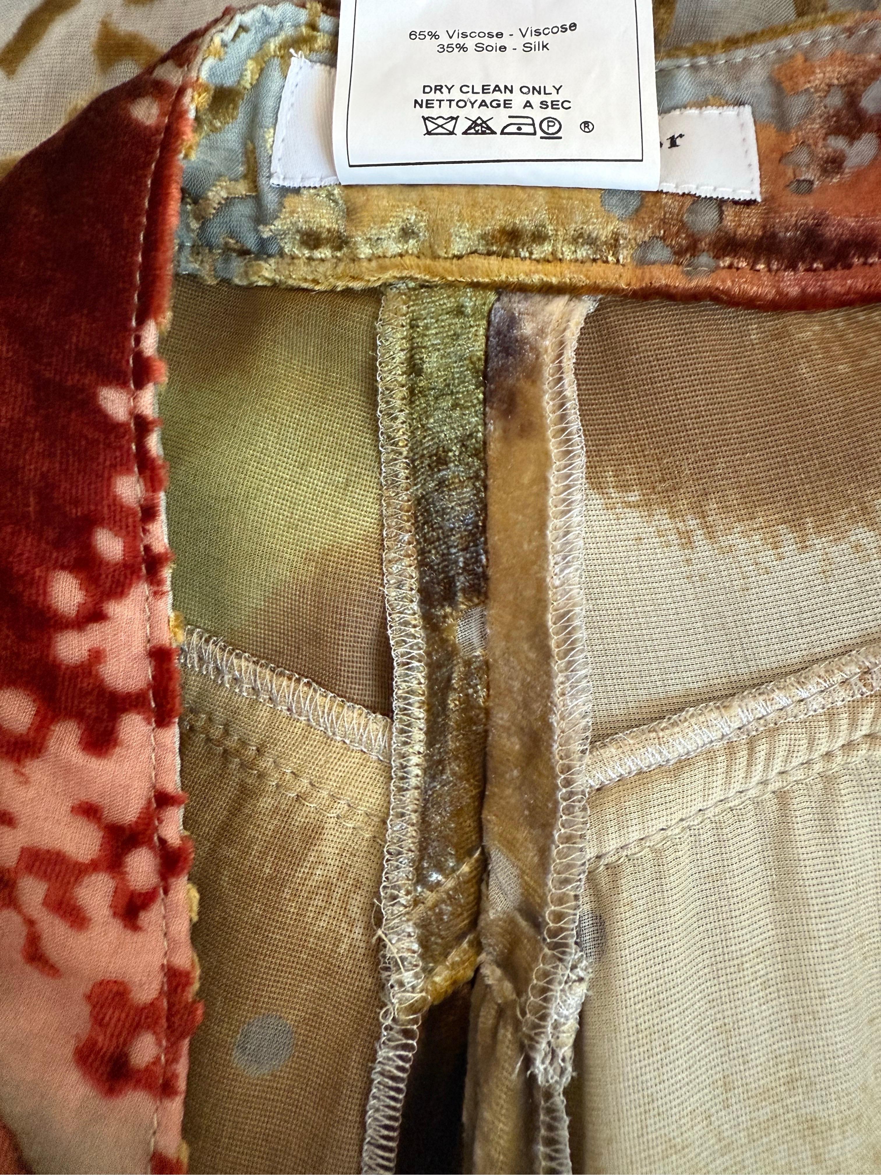 CHRISTIAN DIOR John Galliano Vintage 2001 Silk & Devoré Velvet Wide Leg Trousers For Sale 5