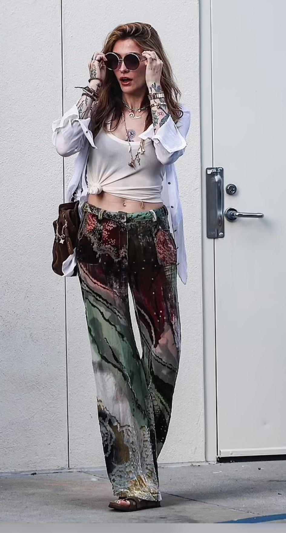 CHRISTIAN DIOR John Galliano Vintage 2001 Silk & Devoré Velvet Wide Leg Trousers For Sale 6