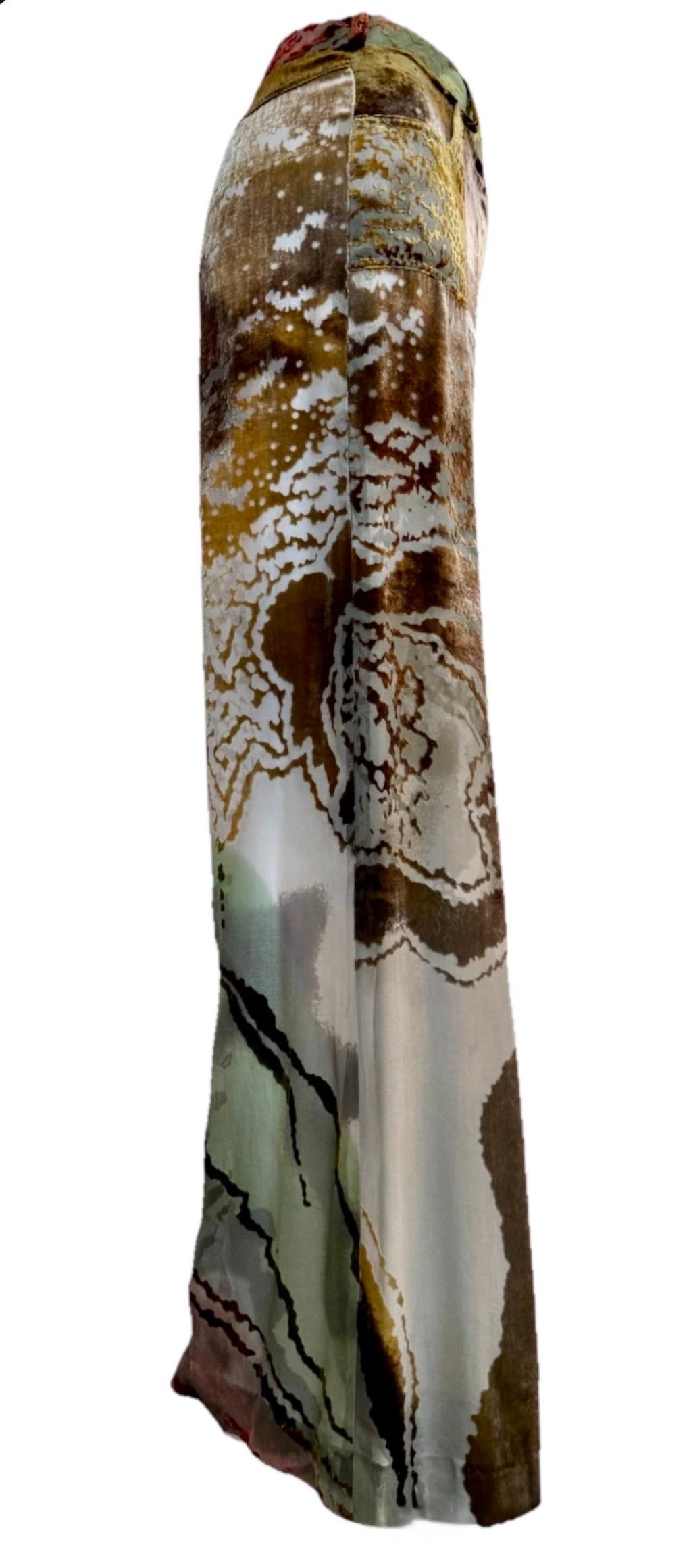 Brown CHRISTIAN DIOR John Galliano Vintage 2001 Silk & Devoré Velvet Wide Leg Trousers For Sale