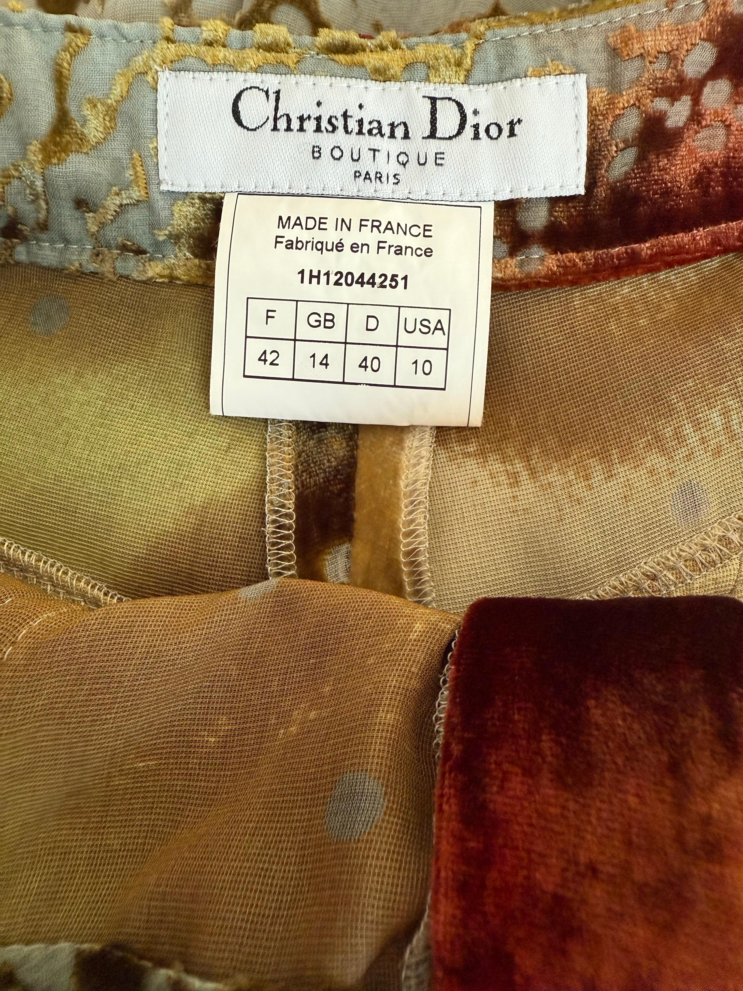 CHRISTIAN DIOR John Galliano Vintage 2001 Silk & Devoré Velvet Wide Leg Trousers For Sale 4