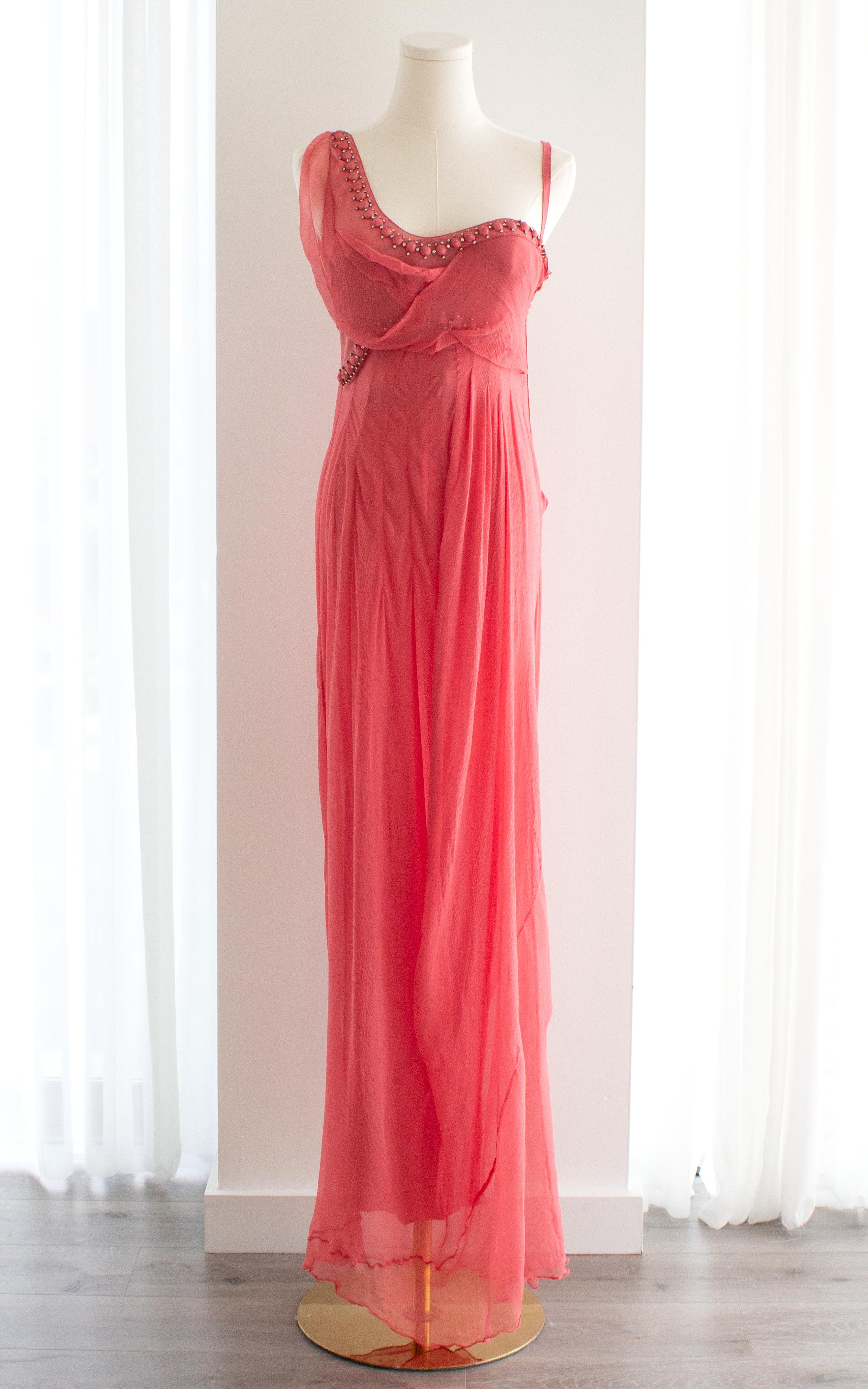 Women's Christian Dior John Galliano Vintage 2006 Blush Pink Coral Embellished Gown