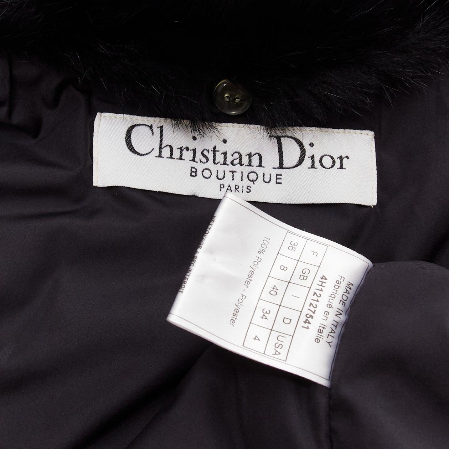 CHRISTIAN DIOR John Galliano Vintage black fur collar padded jacket FR36 S For Sale 7