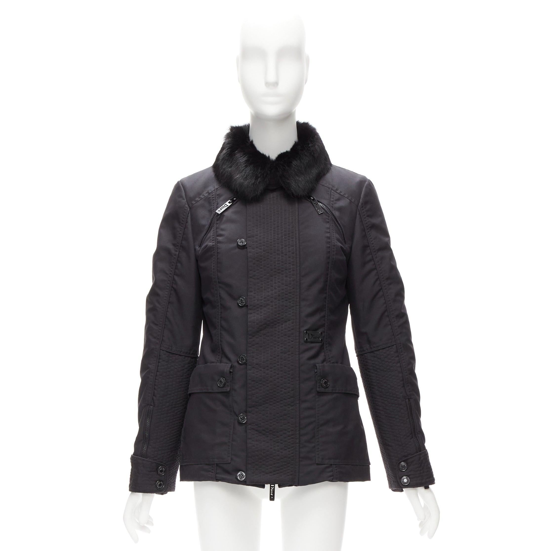 CHRISTIAN DIOR John Galliano Veste rembourrée à col en fourrure noire vintage FR36 S en vente 7