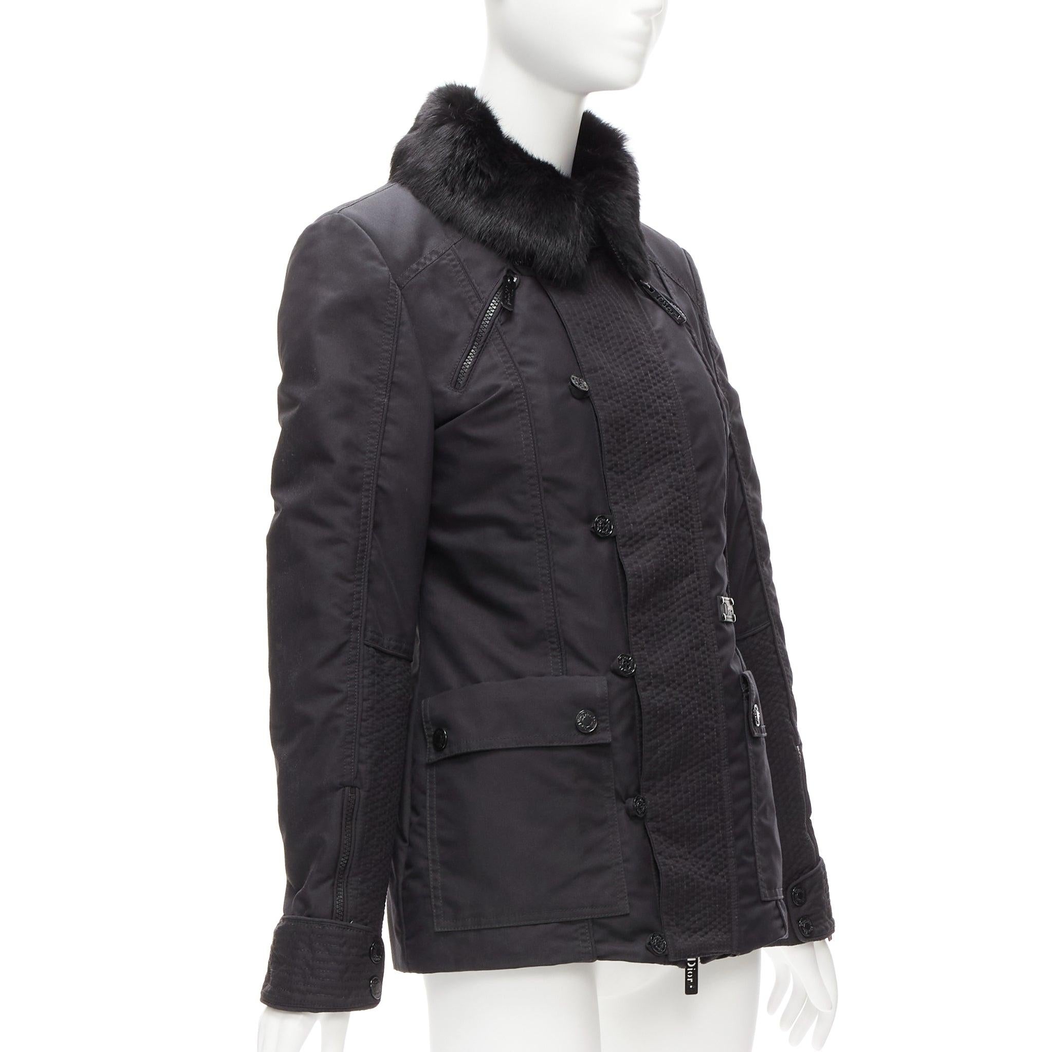 CHRISTIAN DIOR John Galliano Veste rembourrée à col en fourrure noire vintage FR36 S Excellent état - En vente à Hong Kong, NT
