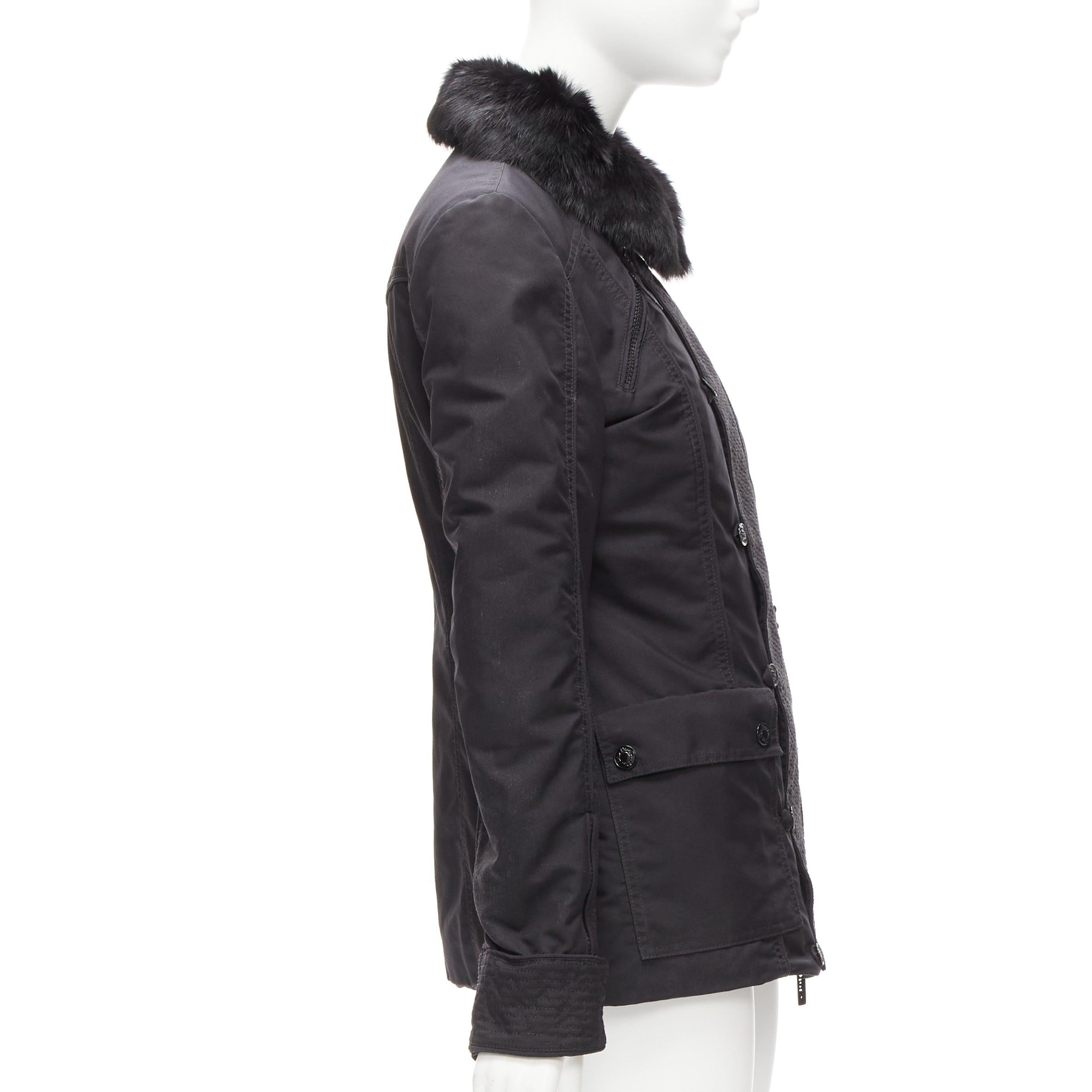 CHRISTIAN DIOR John Galliano Veste rembourrée à col en fourrure noire vintage FR36 S Pour femmes en vente