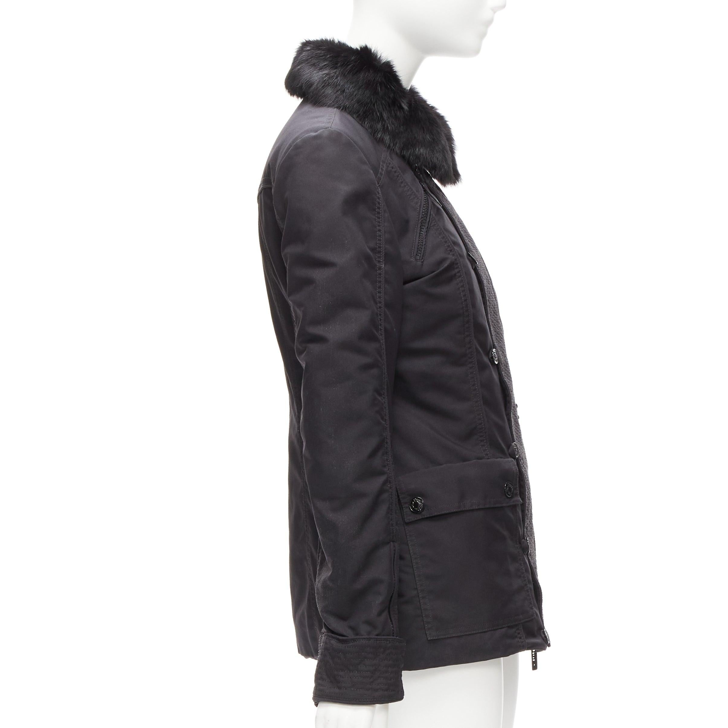 Women's CHRISTIAN DIOR John Galliano Vintage black fur collar padded jacket FR36 S For Sale