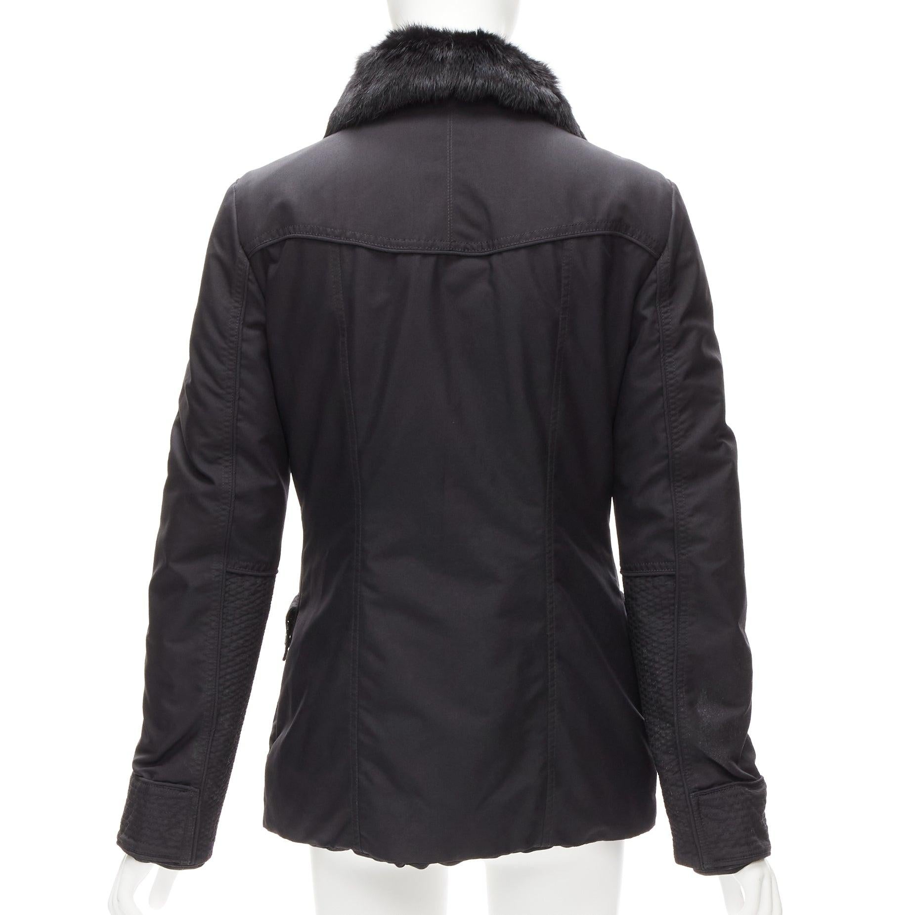 CHRISTIAN DIOR John Galliano Veste rembourrée à col en fourrure noire vintage FR36 S en vente 1