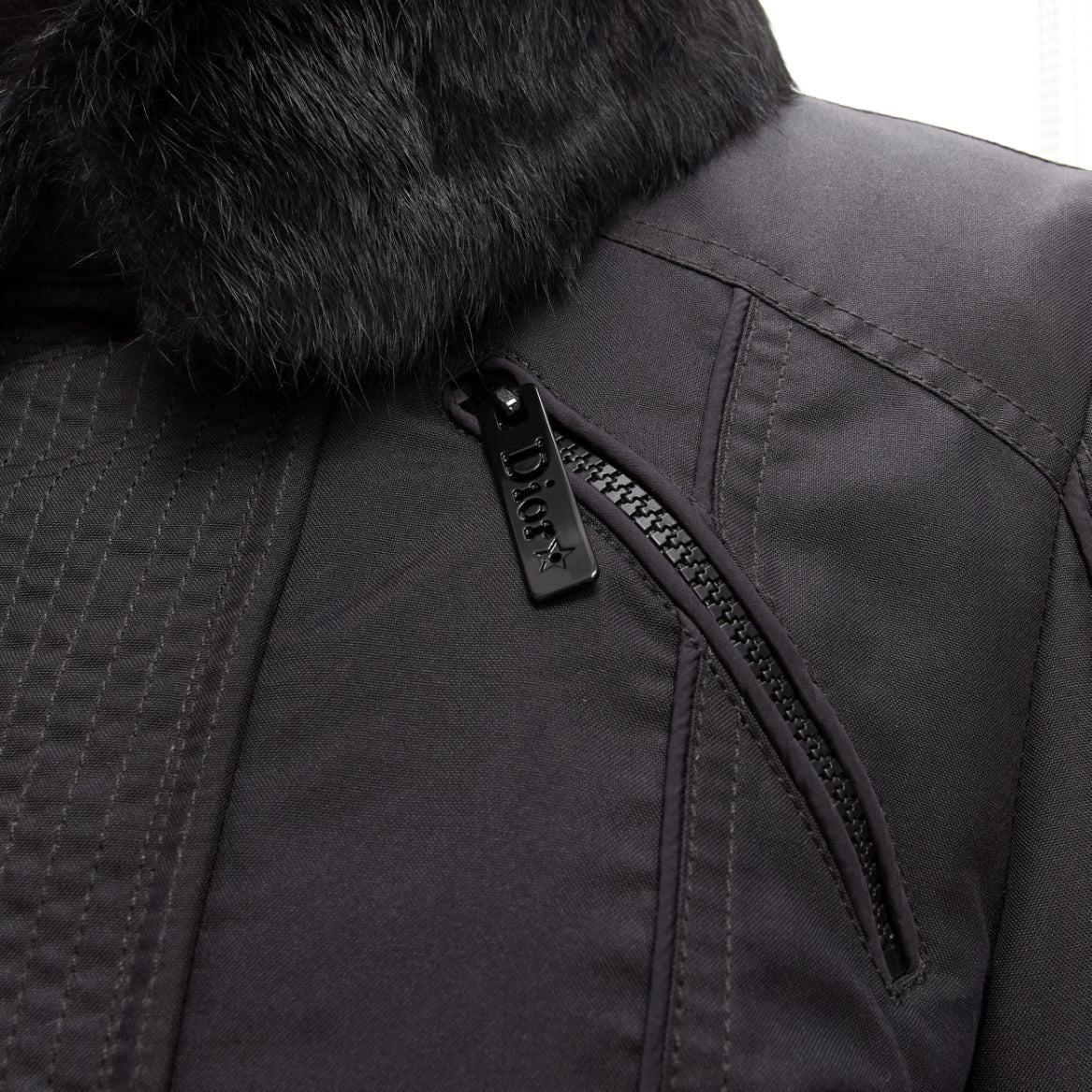 CHRISTIAN DIOR John Galliano Vintage black fur collar padded jacket FR36 S For Sale 4