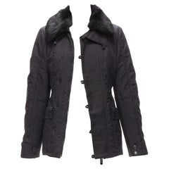 CHRISTIAN DIOR John Galliano Vintage black fur collar padded jacket FR36 S