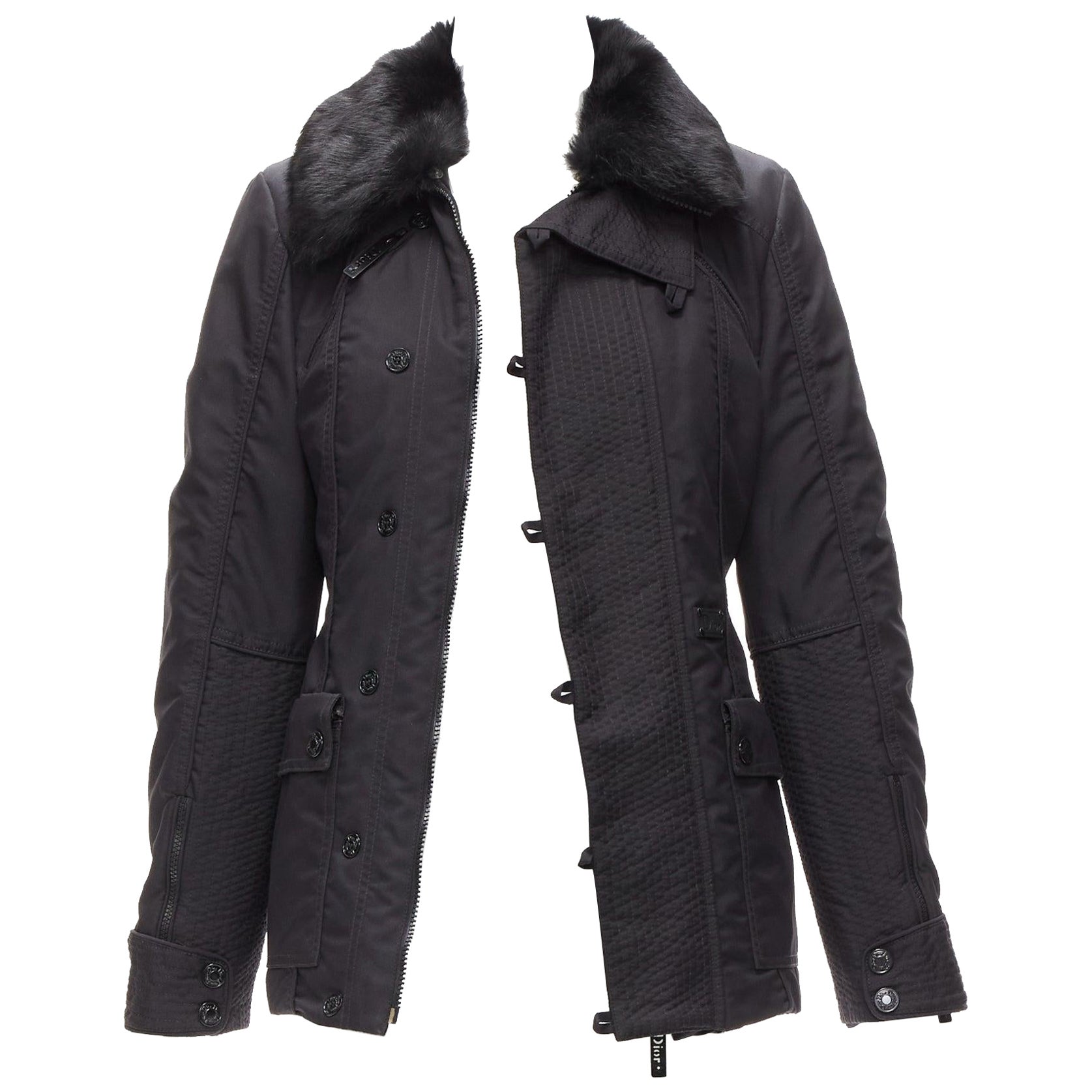 CHRISTIAN DIOR John Galliano Vintage black fur collar padded jacket FR36 S