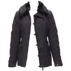 CHRISTIAN DIOR John Galliano Vintage black fur collar padded jacket FR36 S
