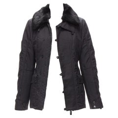 CHRISTIAN DIOR John Galliano Chaqueta vintage acolchada con cuello de piel negra FR36 S