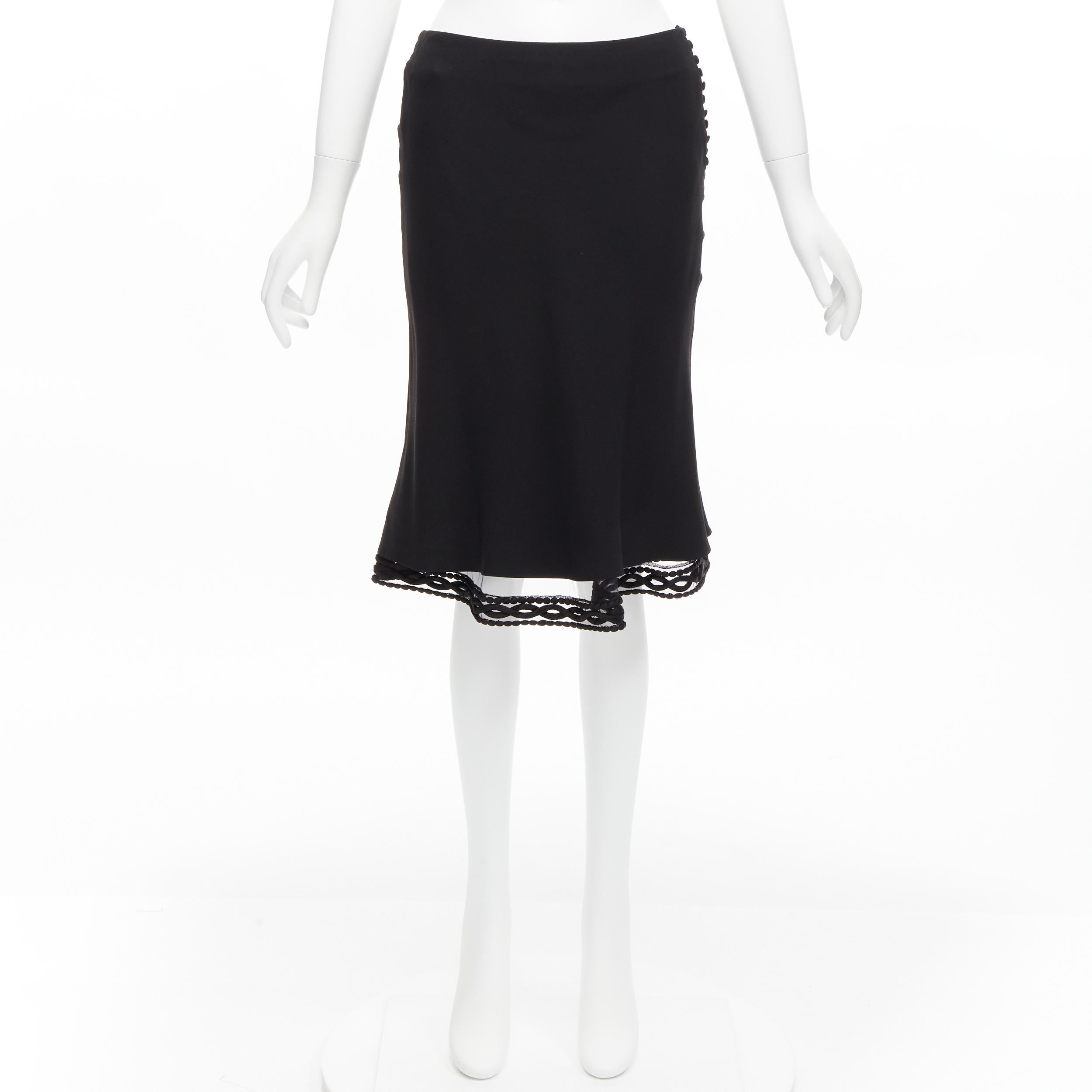 CHRISTIAN DIOR John Galliano Vintage black lace trim hem flare knee skirt FR38 M For Sale 6