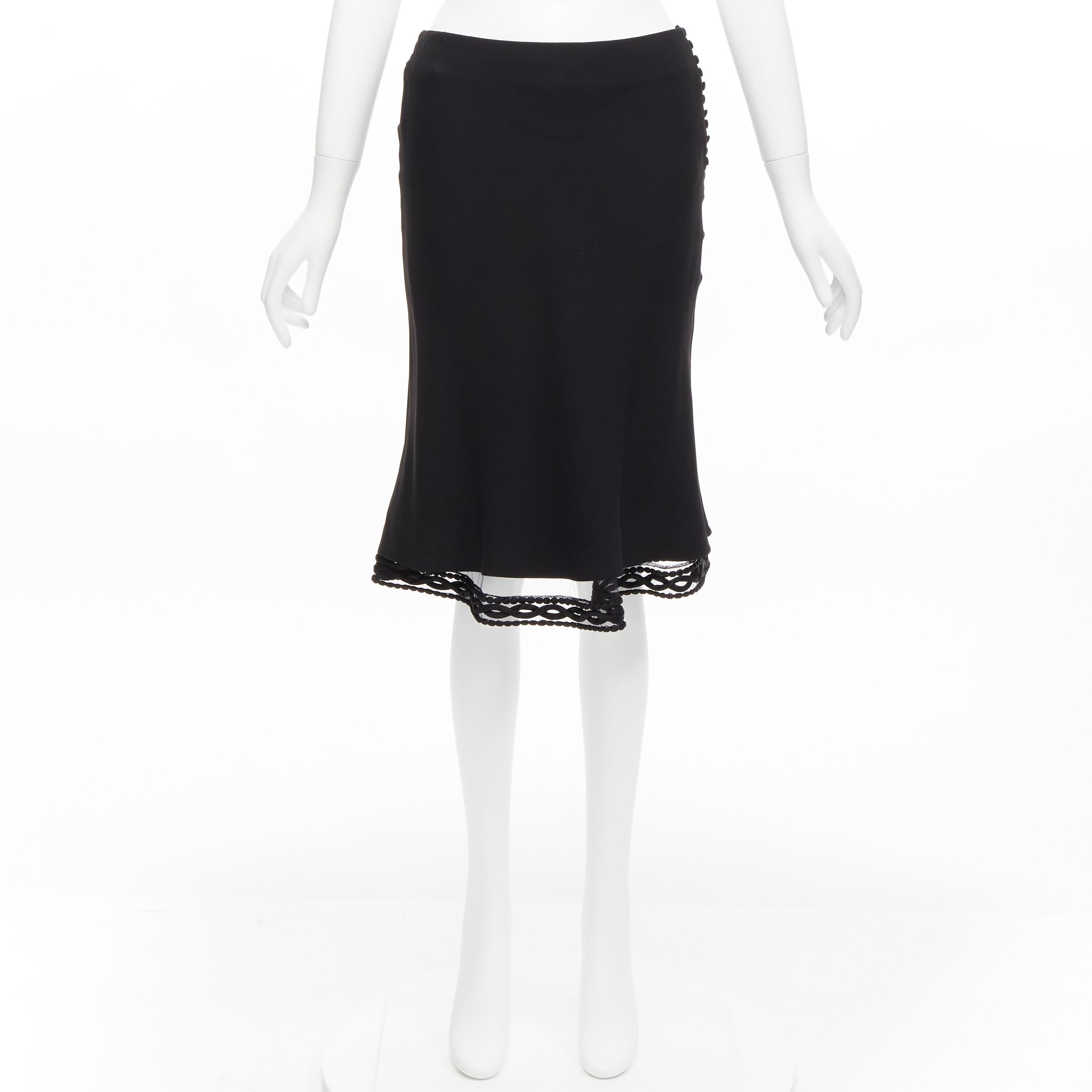 CHRISTIAN DIOR John Galliano Vintage black lace trim hem flare knee skirt FR38 M For Sale 5