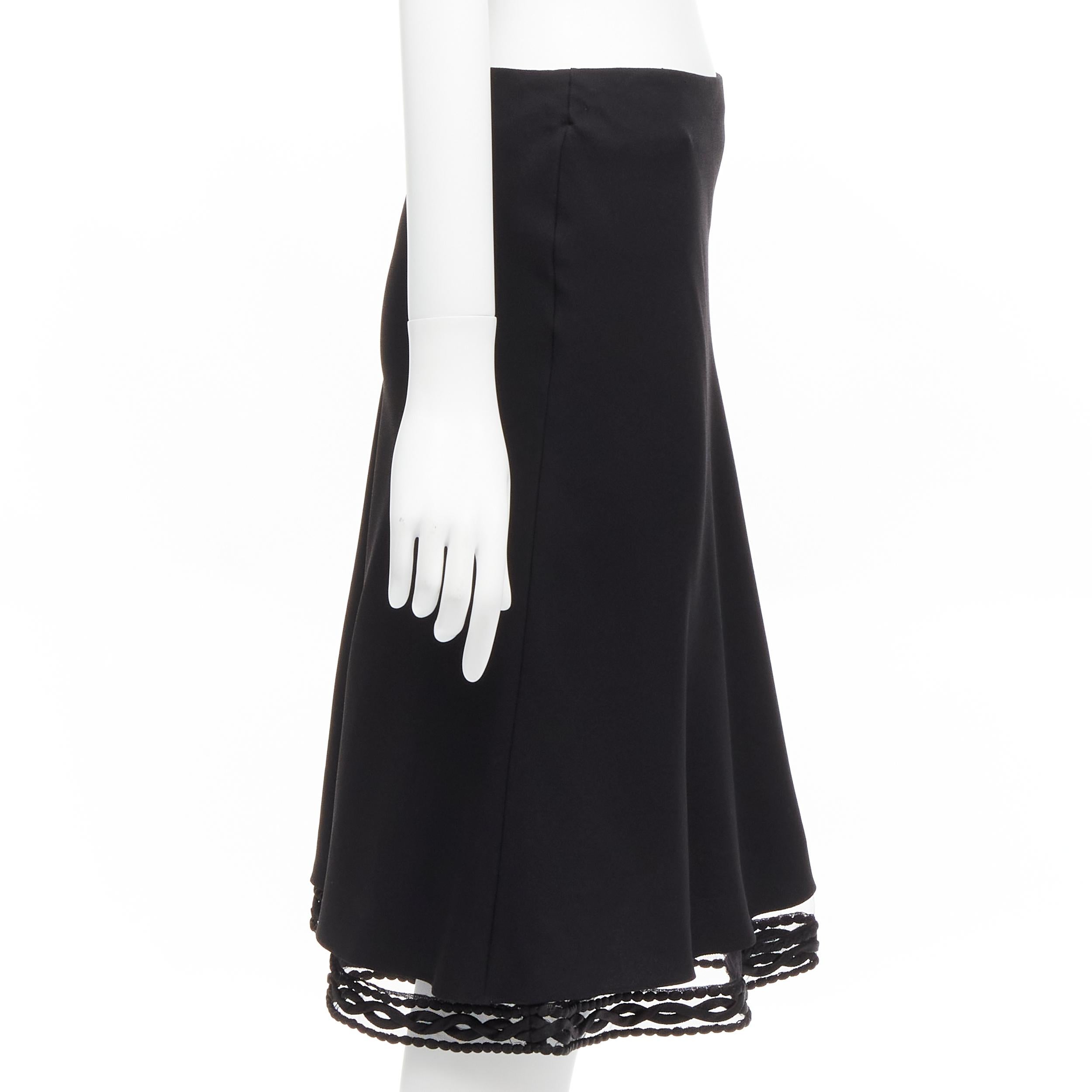 Women's CHRISTIAN DIOR John Galliano Vintage black lace trim hem flare knee skirt FR38 M For Sale