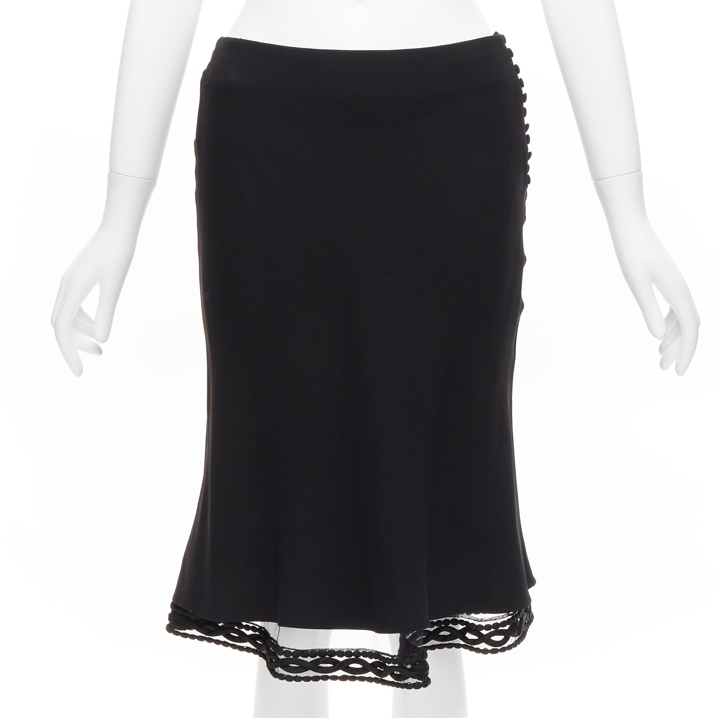Women's CHRISTIAN DIOR John Galliano Vintage black lace trim hem flare knee skirt FR38 M For Sale